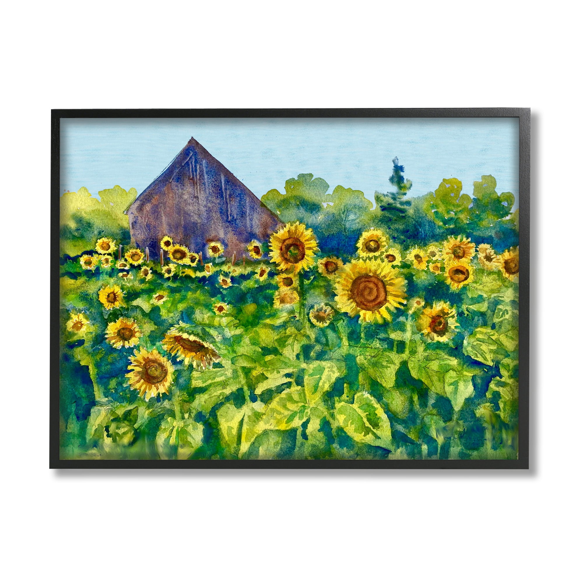 Stupell Industries Sunflower Field Painting Nature Painting Black Framed Art Print Wall Art, 30 x 24