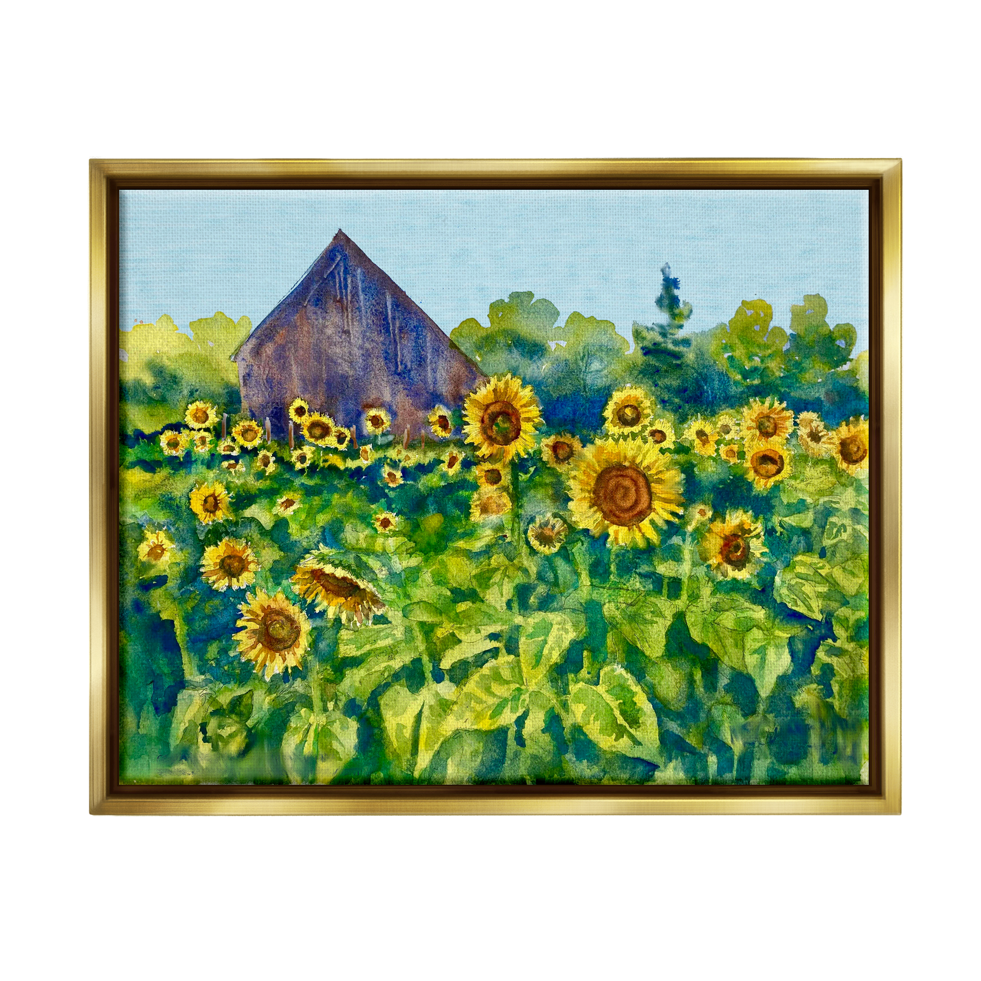 Stupell Industries Sunflower Field Painting Nature Painting Gold Floater Framed Art Print Wall Art, 31 x 25
