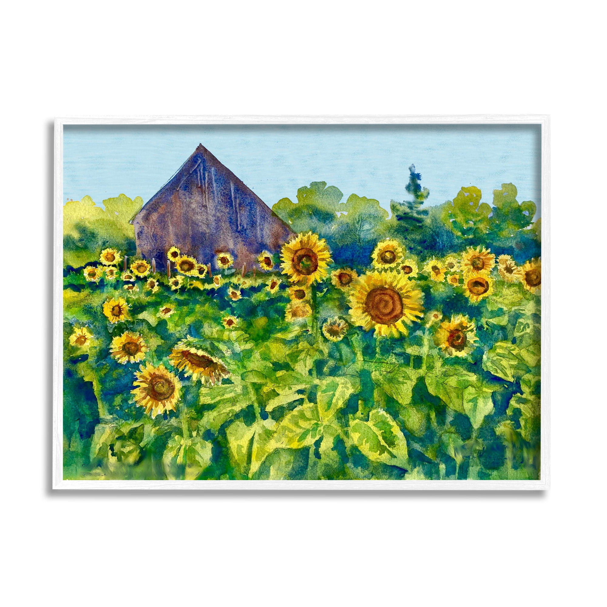 Stupell Industries Sunflower Field Painting Nature Painting White Framed Art Print Wall Art, 14 x 11