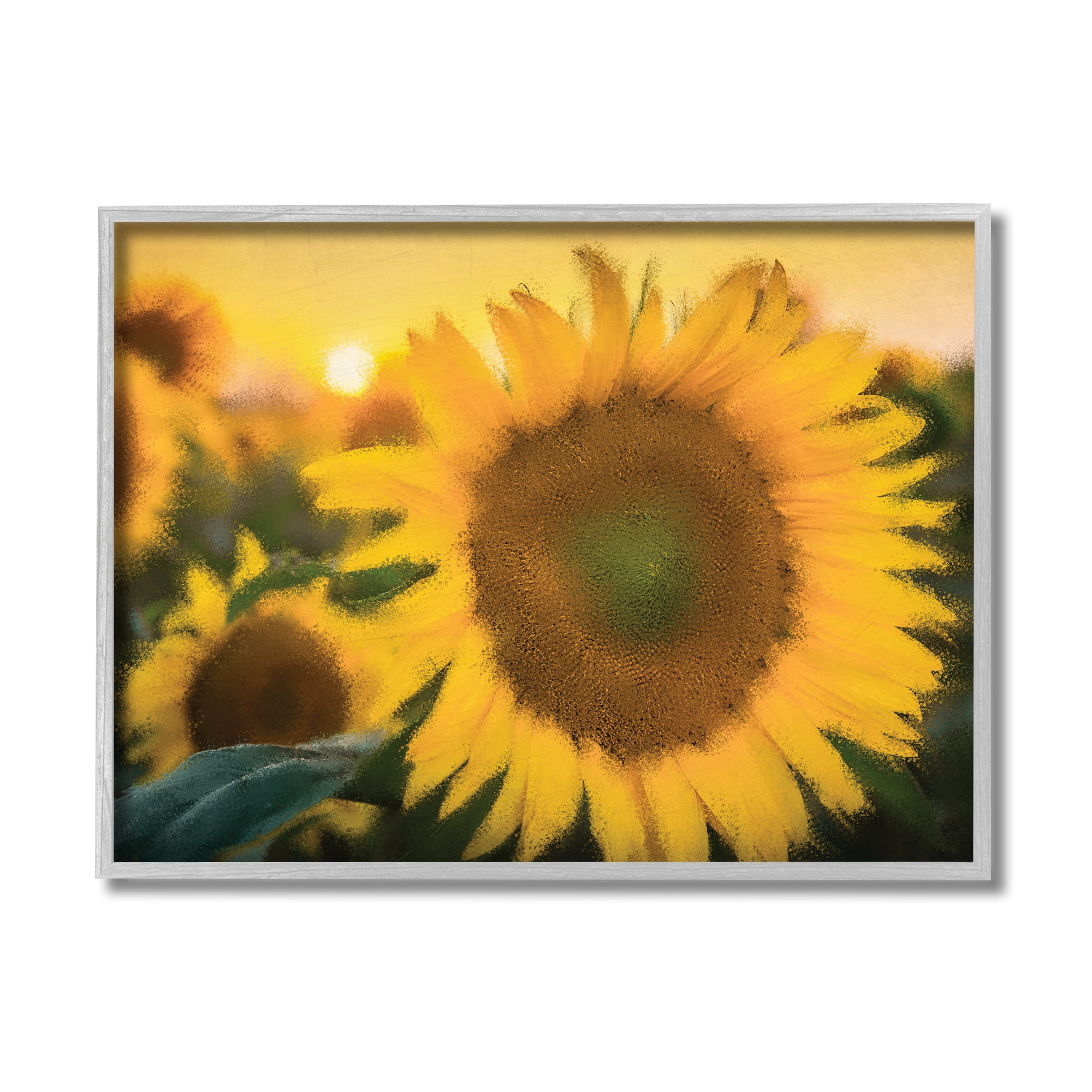 Stupell Industries Sunflower Field Sunrise Realistic Soft Edges Photography Gray Framed Art Print Wall Art, 16x20, by Kim Allen