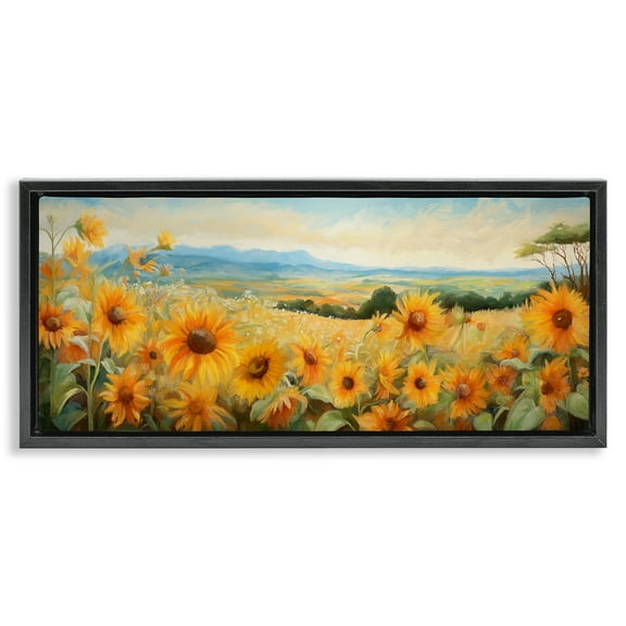 Stupell Industries Sunflower Fields Panorama Landscape & Nature Painting Black Floater Framed Canvas Art Print Wall Art, 25 x 11