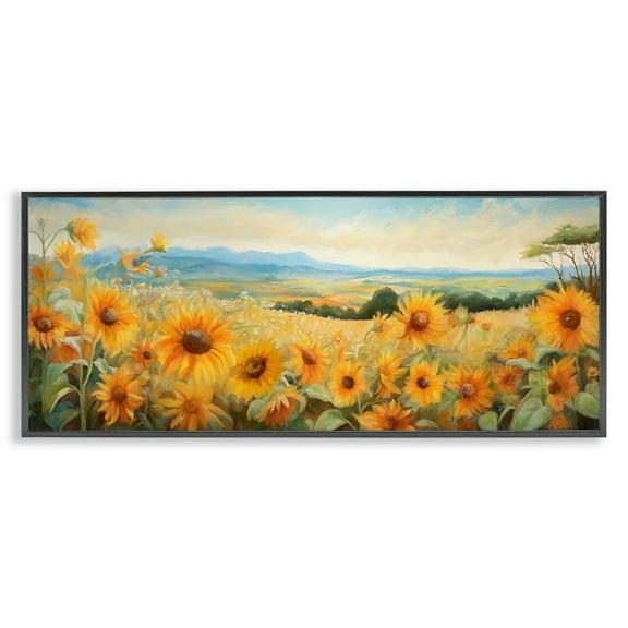 Stupell Industries Sunflower Fields Panorama Landscape & Nature Painting Black Framed Art Print Wall Art, 24 x 10