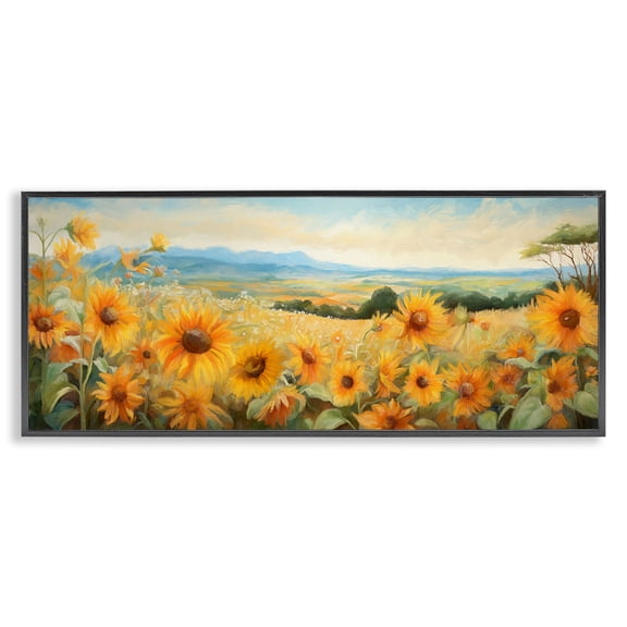 Stupell Industries Sunflower Fields Panorama Landscape & Nature Painting Black Framed Art Print Wall Art, 30 x 13