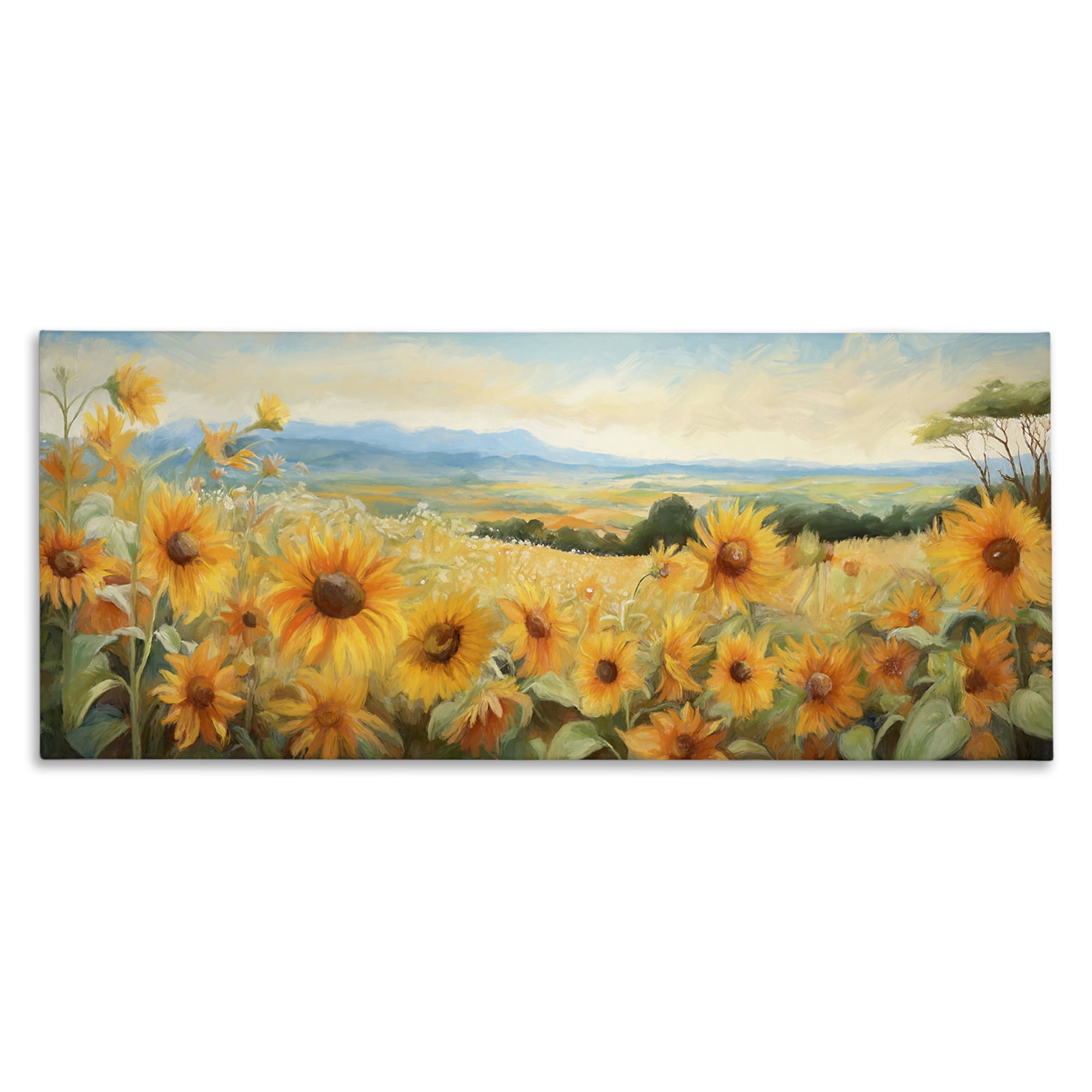 Stupell Industries Sunflower Fields Panorama Landscape & Nature Painting Wrapped Canvas Art Print Wall Art, 40 x 17