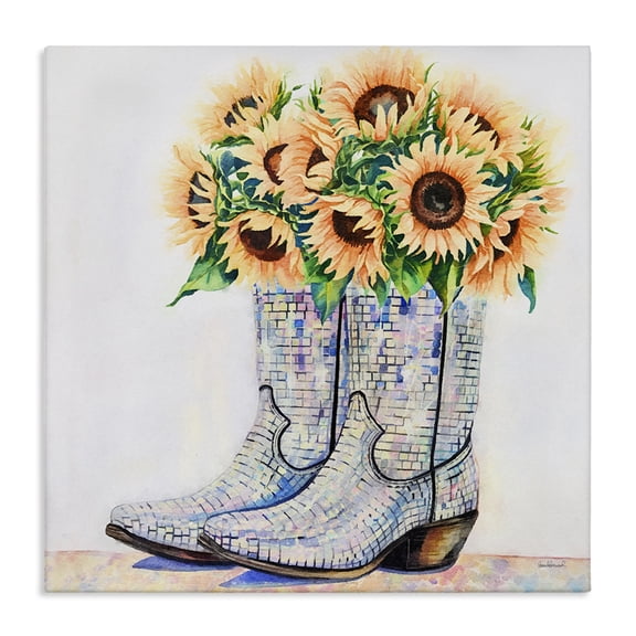 Stupell Industries Sunflower Filled Cowgirl Boots Floral Painting Wrapped Canvas Canvas Art Print Wall Art, 36 x 36