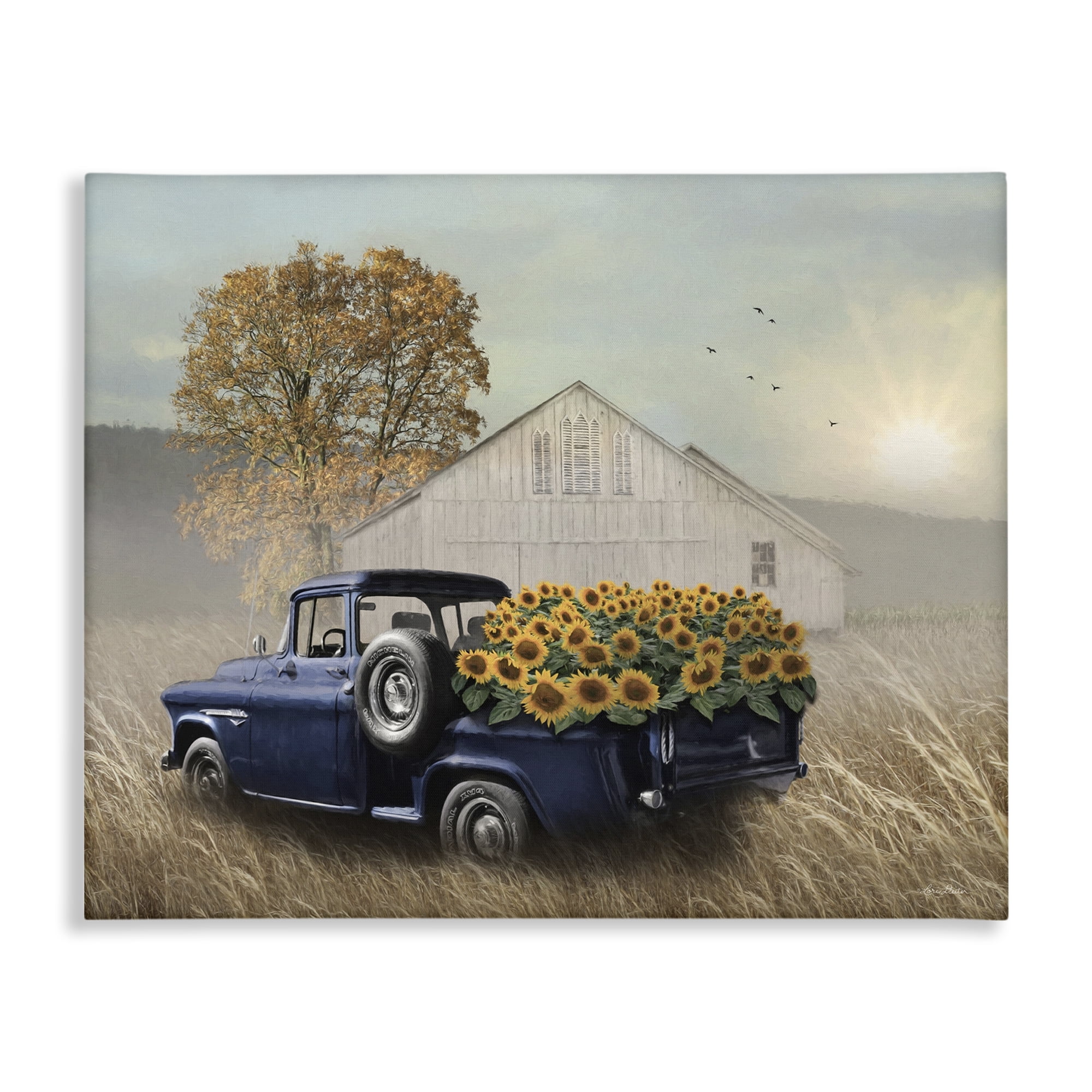 Stupell Industries Sunflower Filled Truck Transportation Painting Gallery Wrapped Canvas Art Print Wall Art, 48 x 36