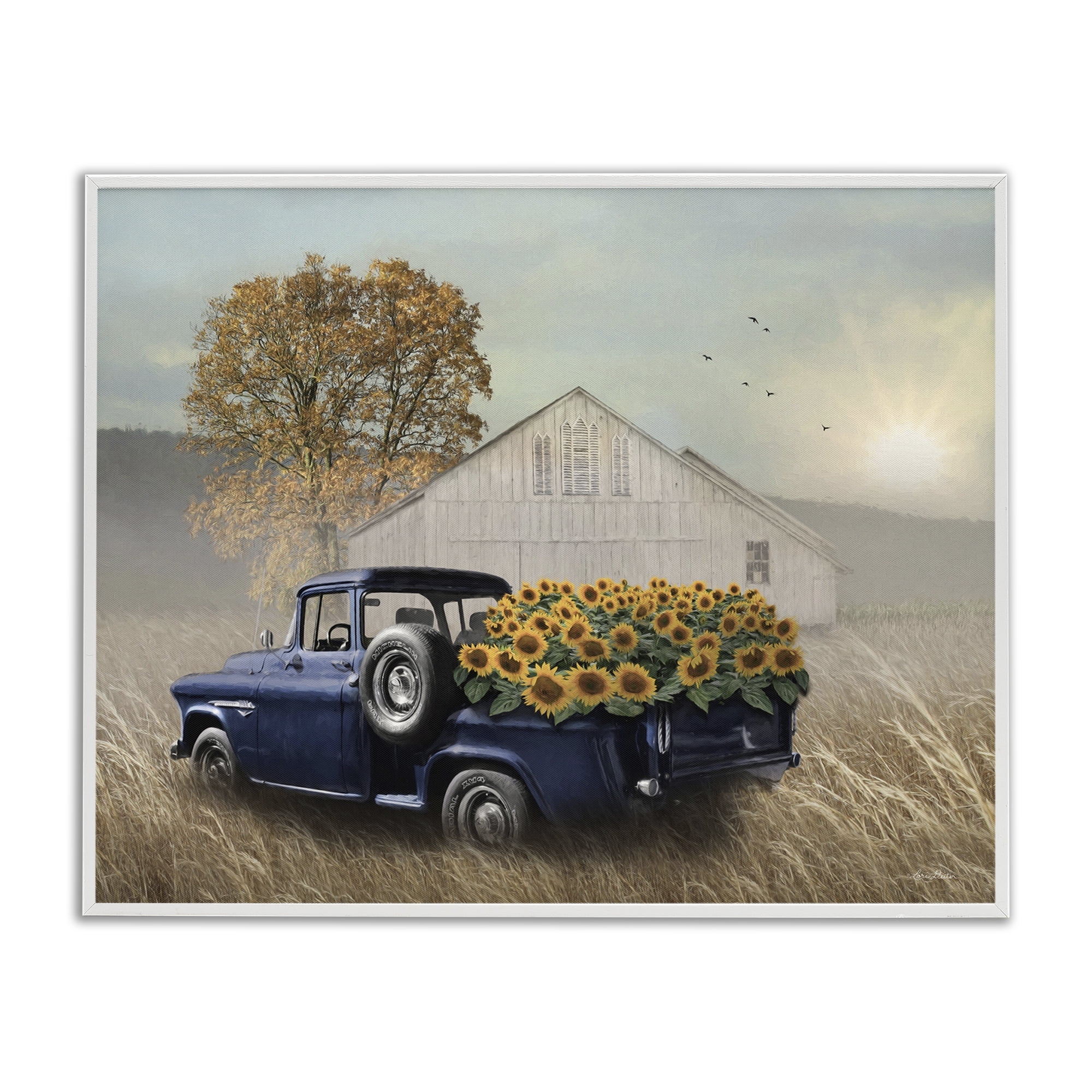 Stupell Industries Sunflower Filled Truck Transportation Painting White Framed Art Print Wall Art, 14 x 11