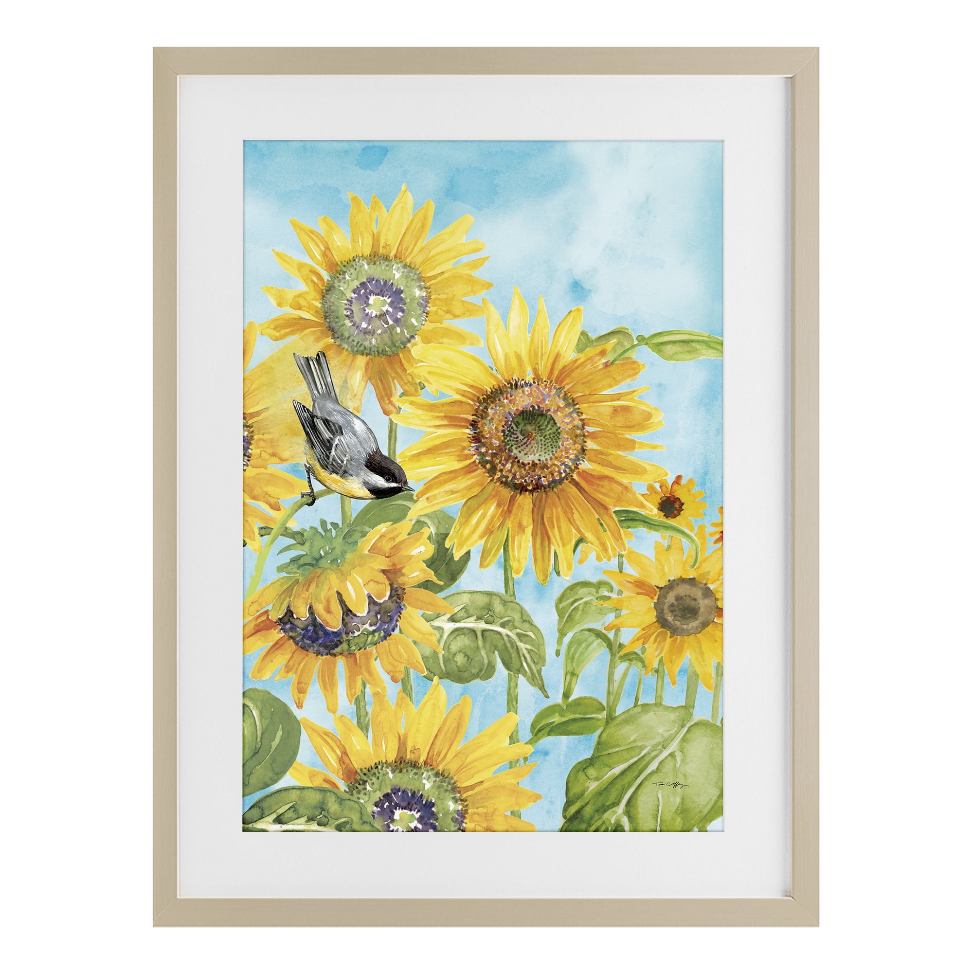 Stupell Industries Sunflower Honey Bird Birch Framed Print Under Glass, design by Tim Coffey