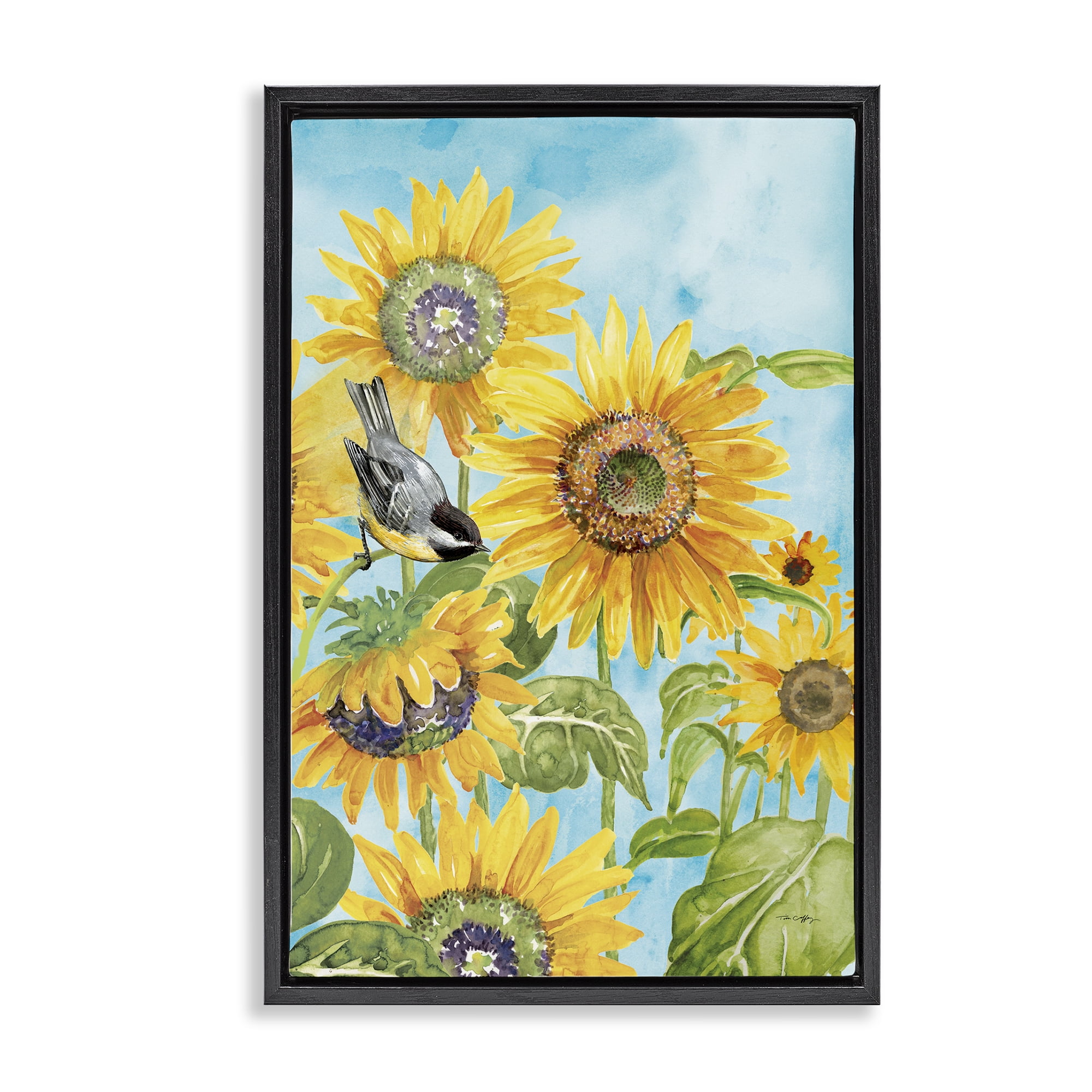 Stupell Industries Sunflower Honey Bird Black Framed Floater Canvas Wall Art, design by Tim Coffey