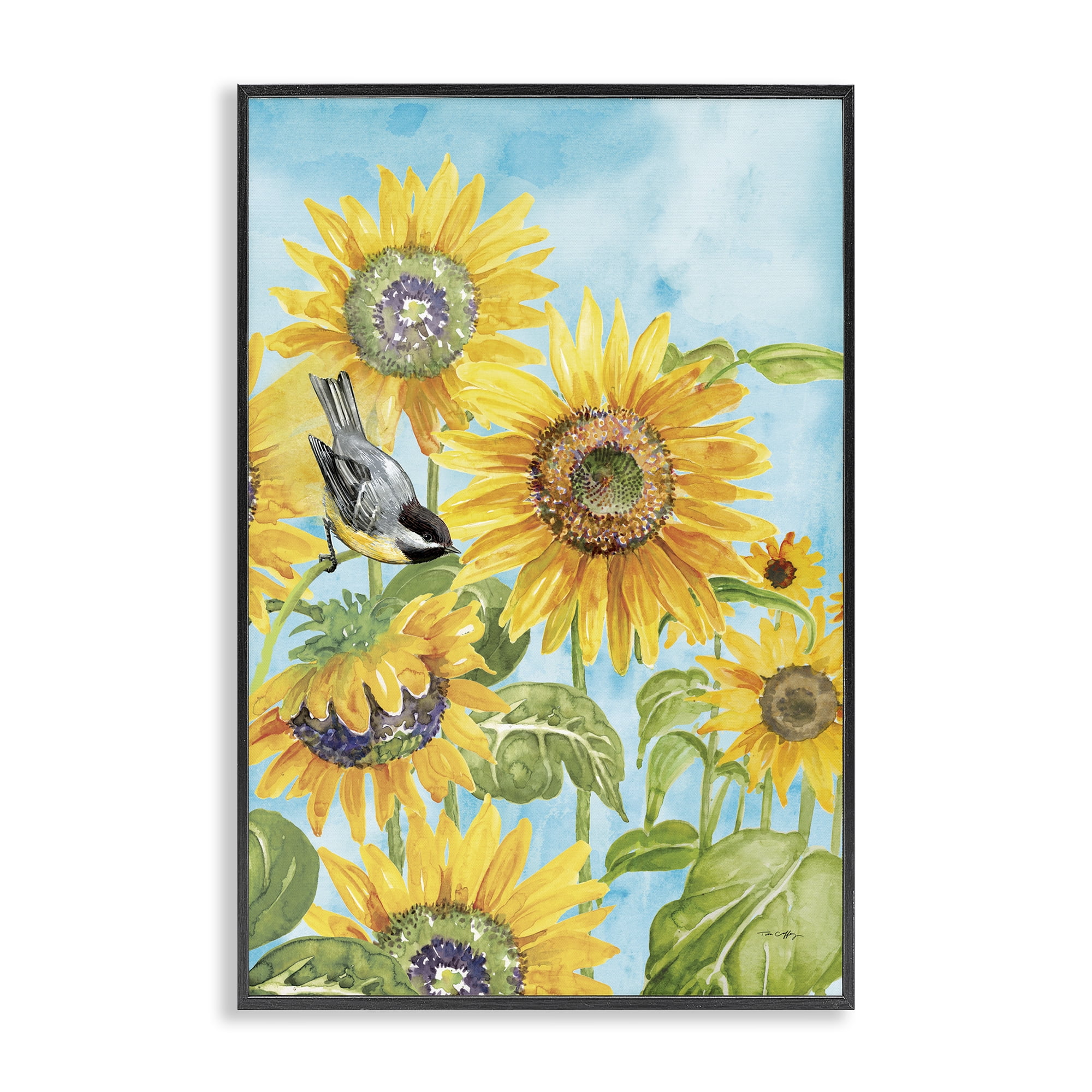 Stupell Industries Sunflower Honey Bird Black Framed Giclee Art, design by Tim Coffey