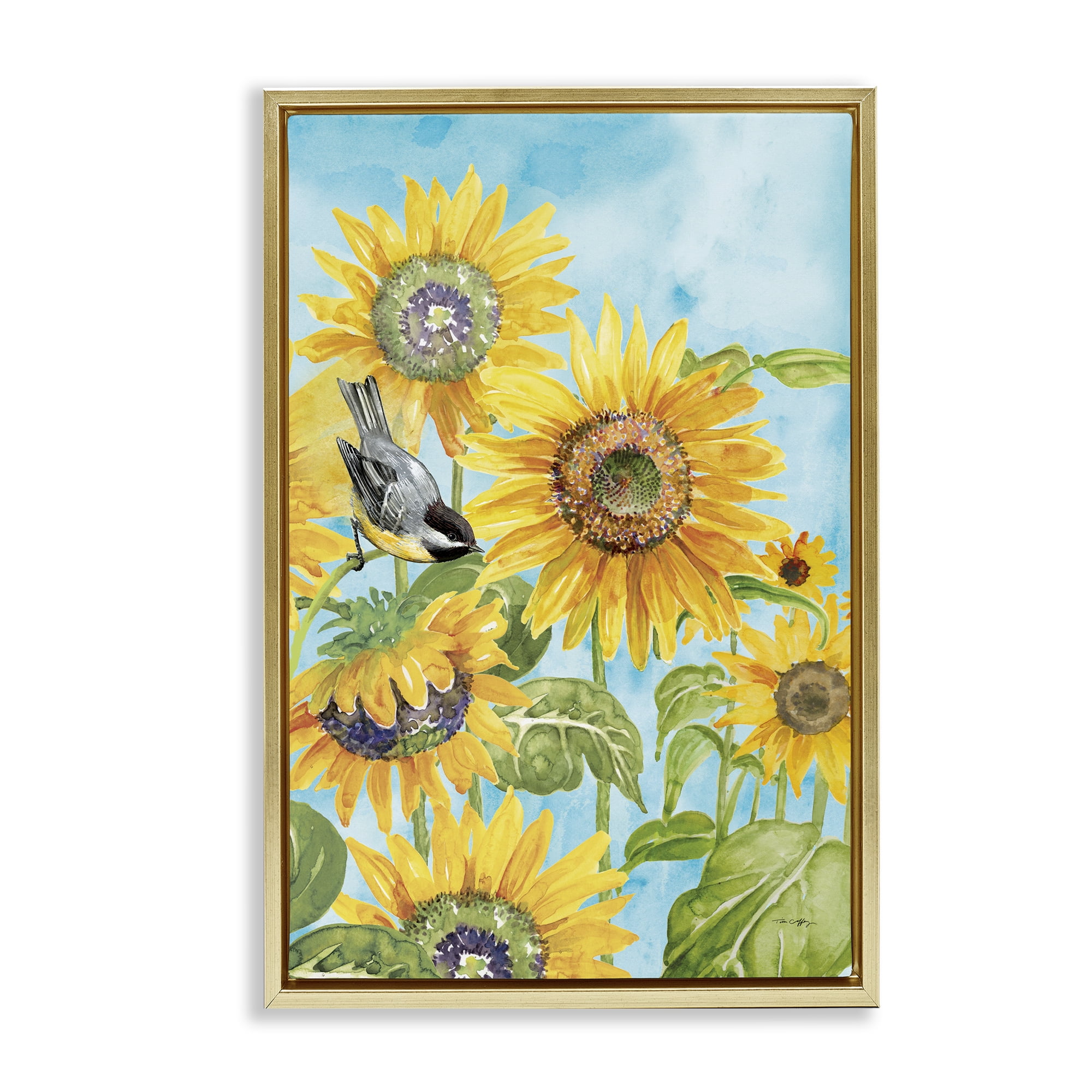 Stupell Industries Sunflower Honey Bird Gold Framed Floater Canvas Wall Art, design by Tim Coffey