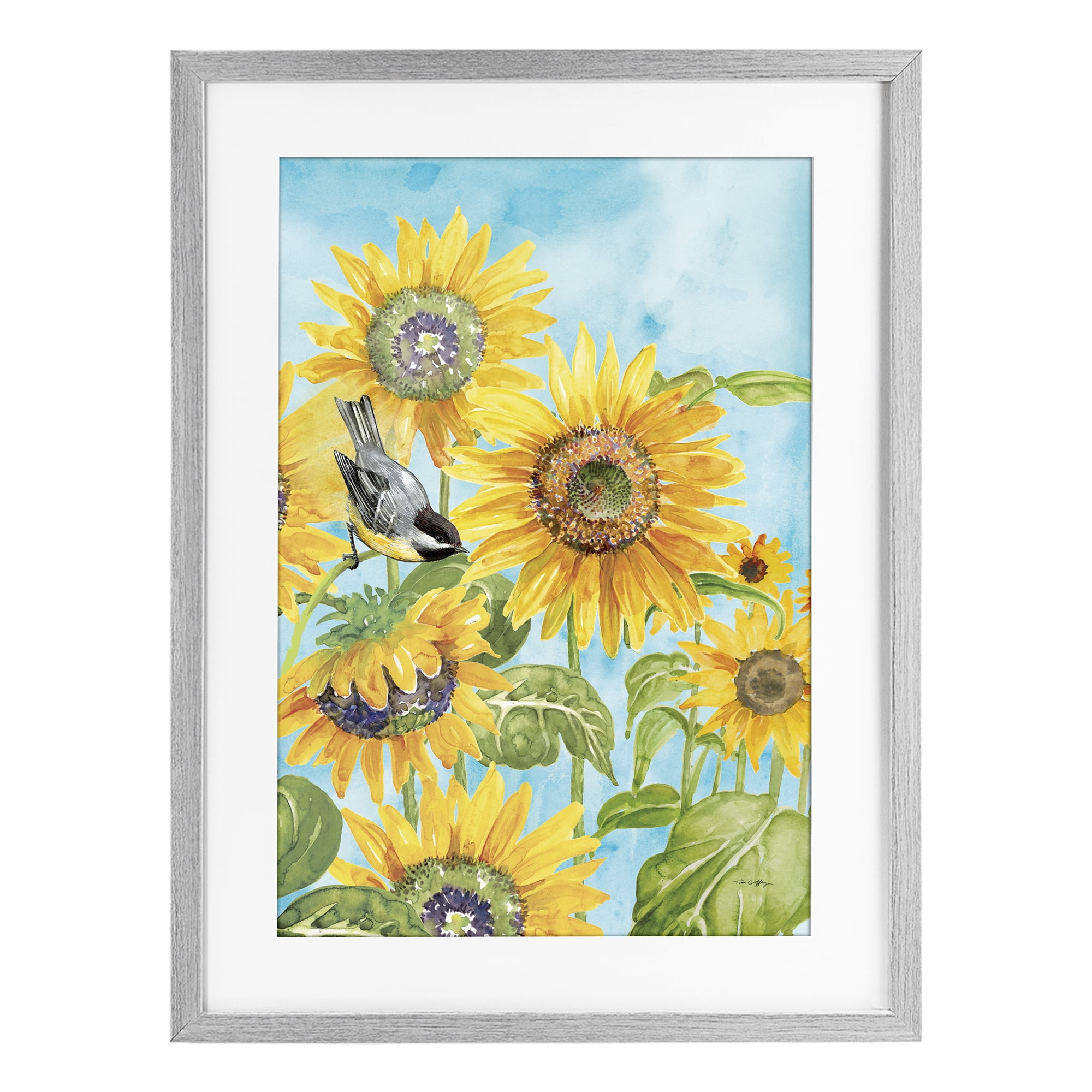 Stupell Industries Sunflower Honey Bird Gray Framed Print Under Glass, design by Tim Coffey