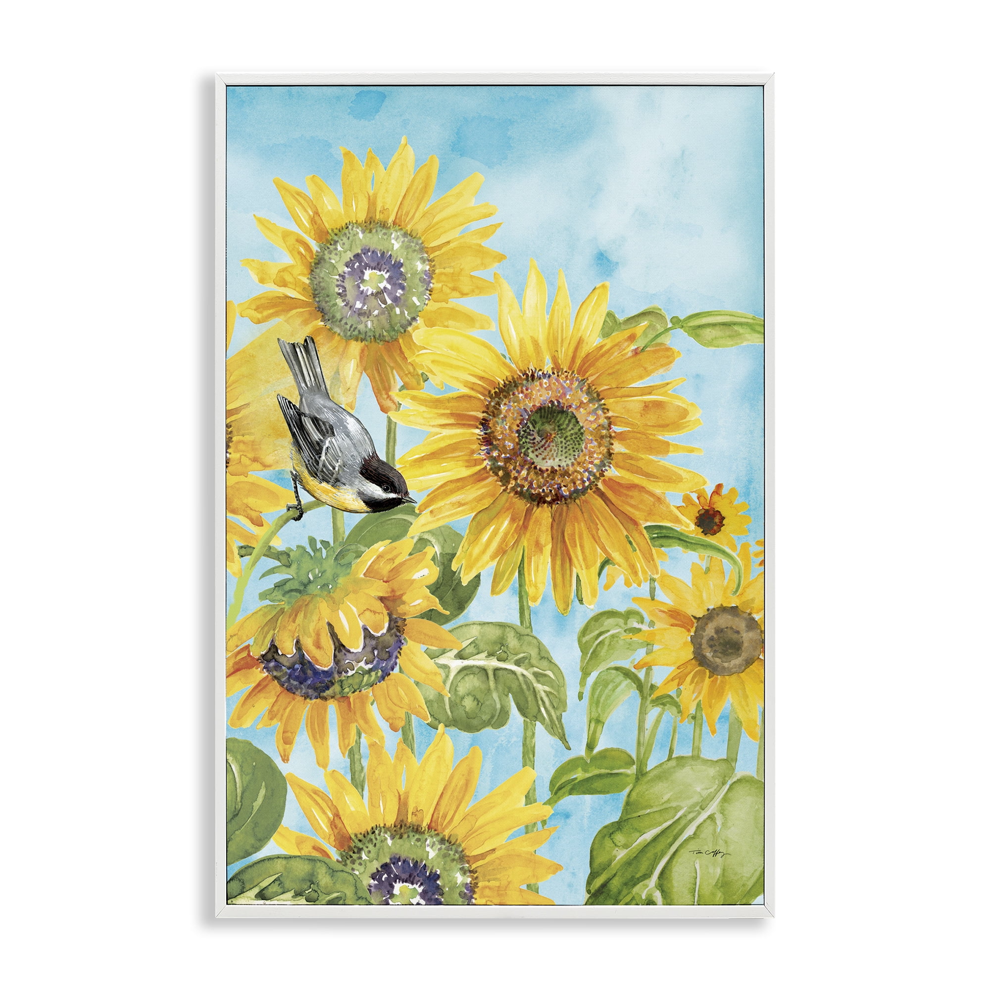 Stupell Industries Sunflower Honey Bird White Framed Giclee Art, design by Tim Coffey