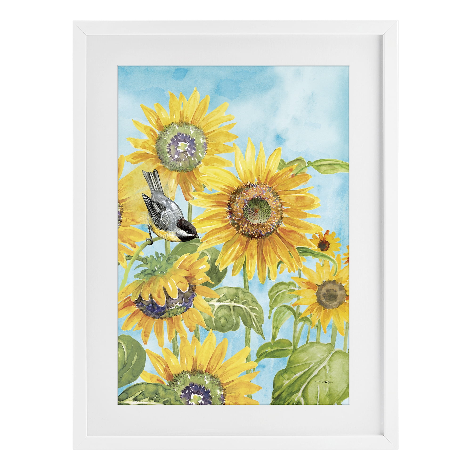 Stupell Industries Sunflower Honey Bird White Framed Print Under Glass, design by Tim Coffey