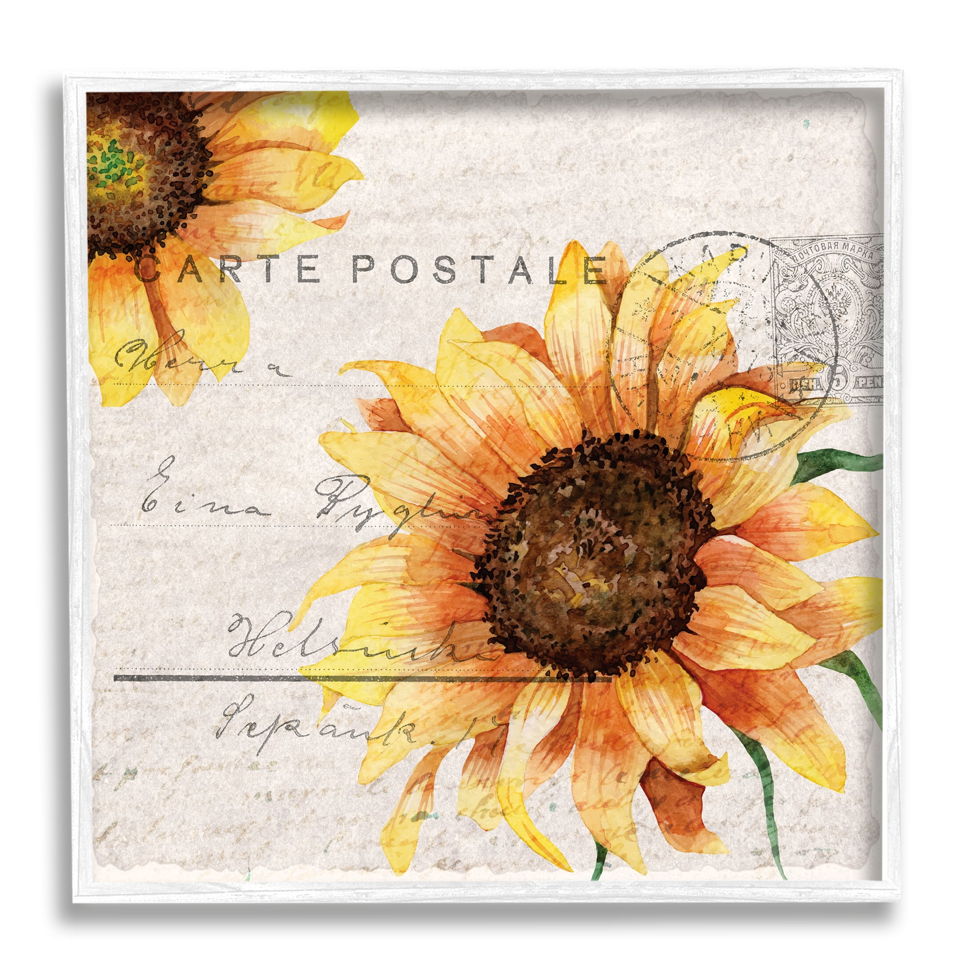 Stupell Industries Sunflower Illustration over Vintage Mail Post, 12 x 12,Design by Kimberly Allen