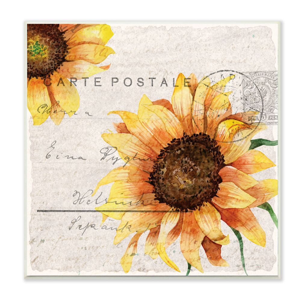 Stupell Industries Sunflower Illustration over Vintage Mail Post Designed by Kim Allen