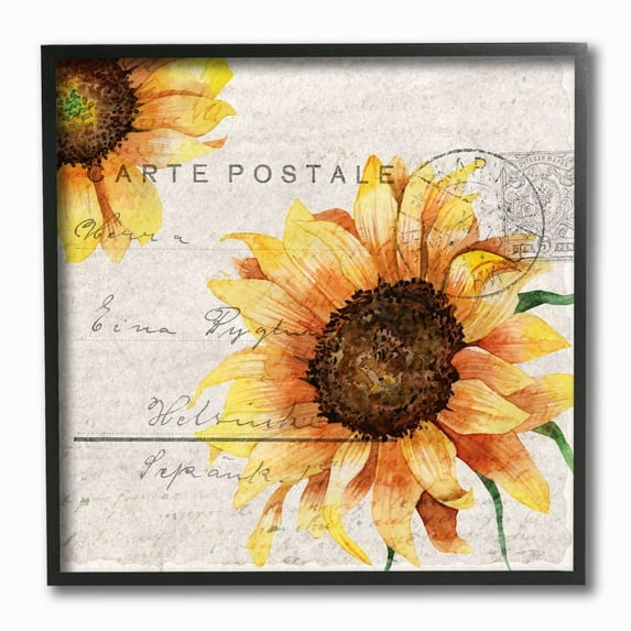 Stupell Industries Sunflower Illustration over Vintage Mail Post Designed by Kim Allen