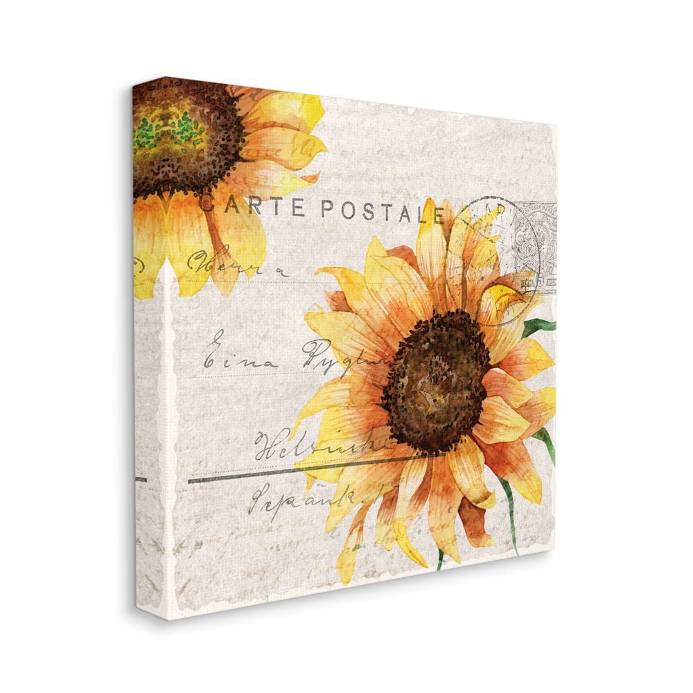 Stupell Industries Sunflower Illustration over Vintage Mail Post Designed by Kim Allen