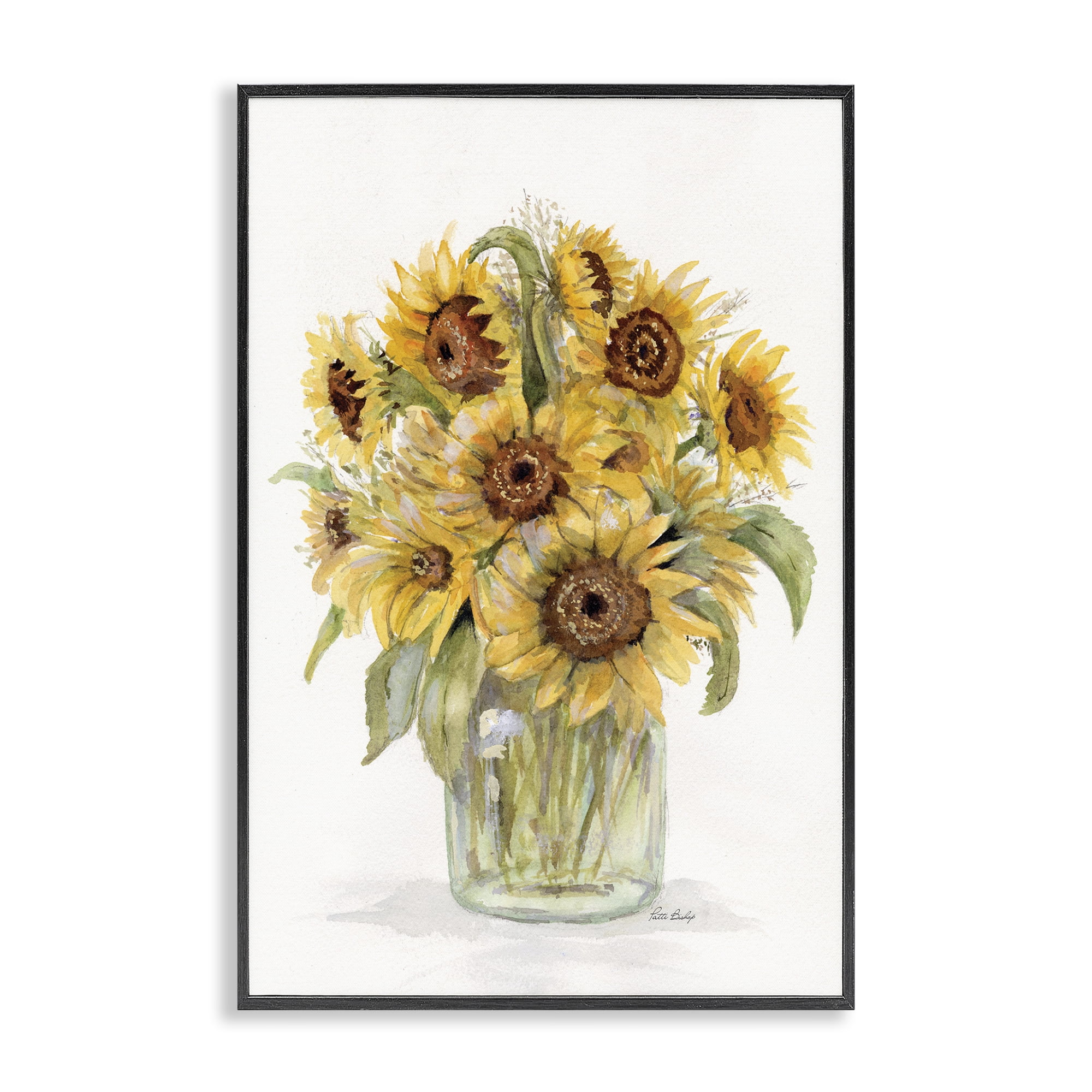 Stupell Industries Sunflower Jar Bouquet Botanical & Floral Painting Black Framed Art Print Wall Art, 20 x 30
