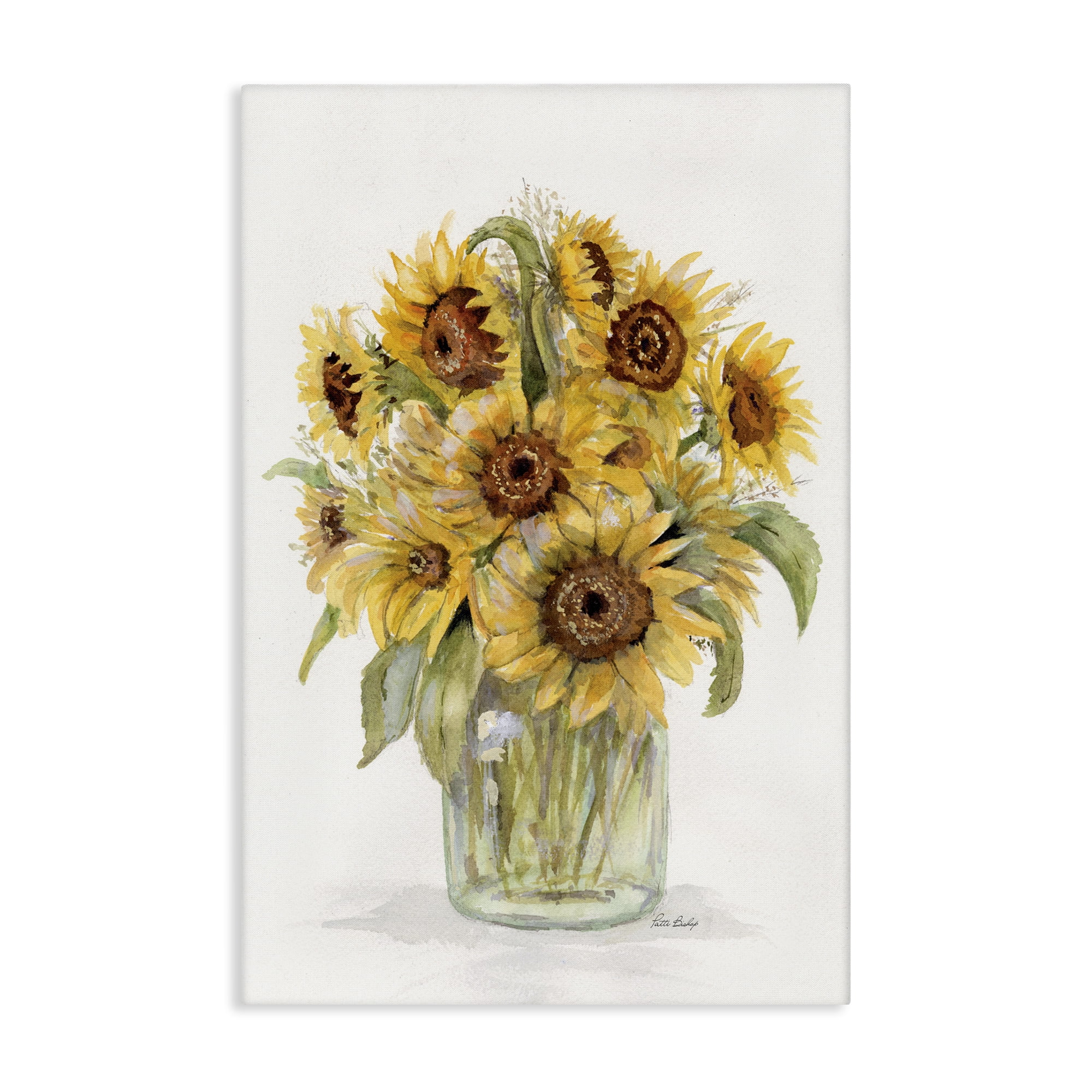Stupell Industries Sunflower Jar Bouquet Botanical & Floral Painting Gallery Wrapped Canvas Art Print Wall Art, 16 x 24