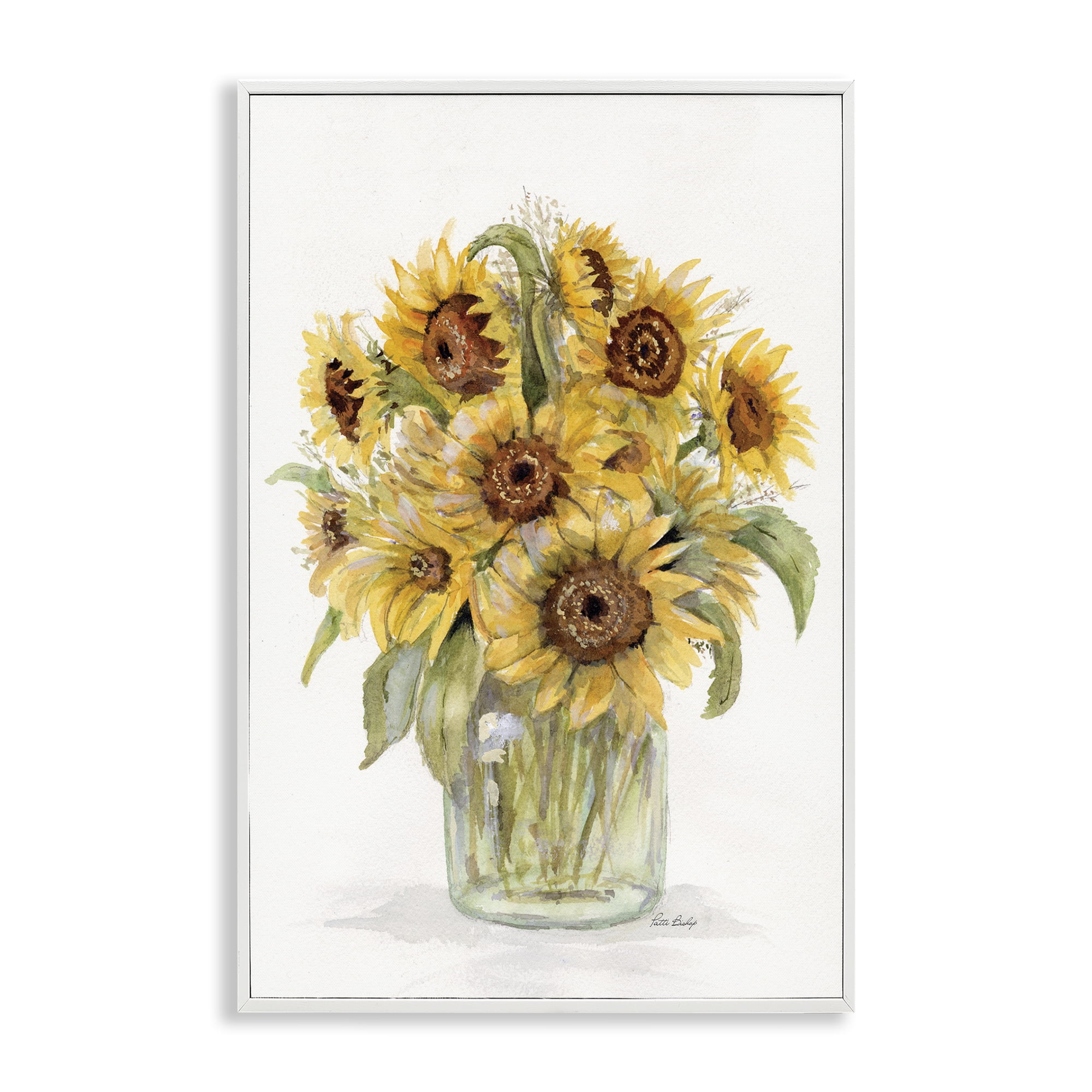 Stupell Industries Sunflower Jar Bouquet Botanical & Floral Painting White Framed Art Print Wall Art, 16 x 24