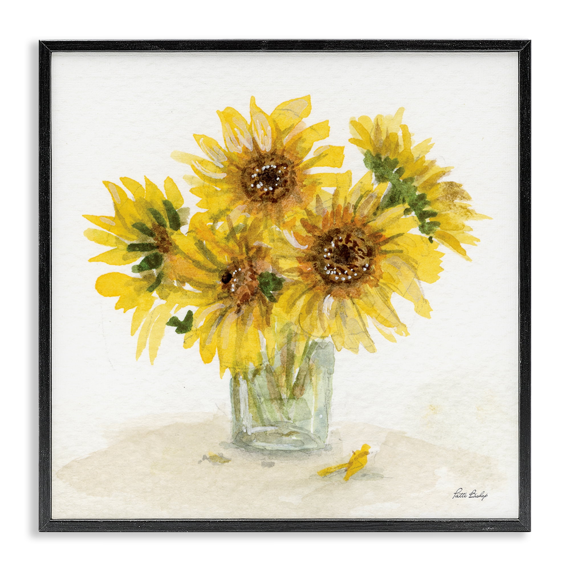Stupell Industries Sunflower Jar Watercolor Plants & Flowers Painting Black Framed Art Print Wall Art, 17 x 17