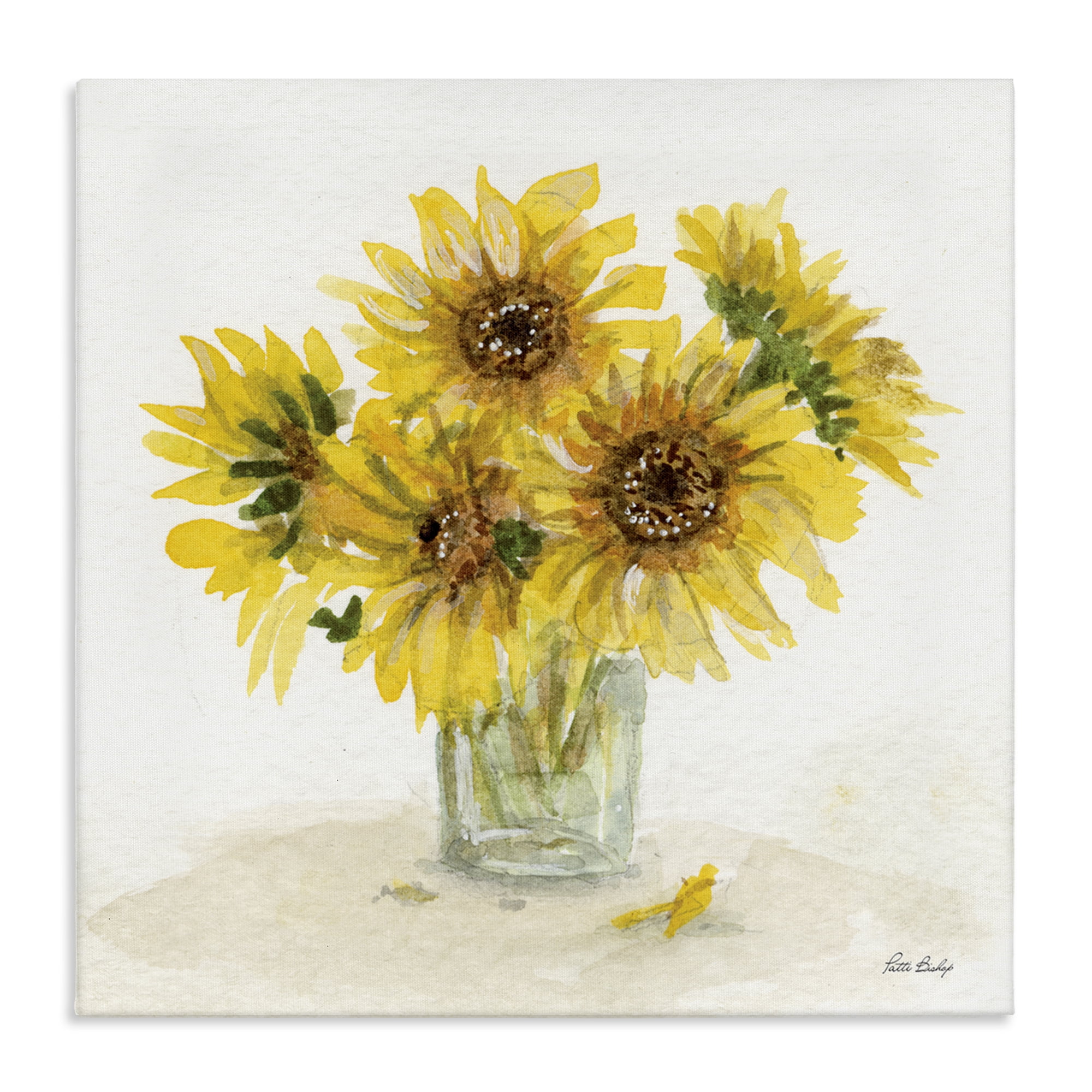 Stupell Industries Sunflower Jar Watercolor Plants & Flowers Painting Wrapped Canvas Art Print Wall Art, 36 x 36