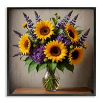 Stupell Industries Sunflower & Lavender Bouquet Plants & Flowers Painting Black Framed Art Print Wall Art, 12 x 12