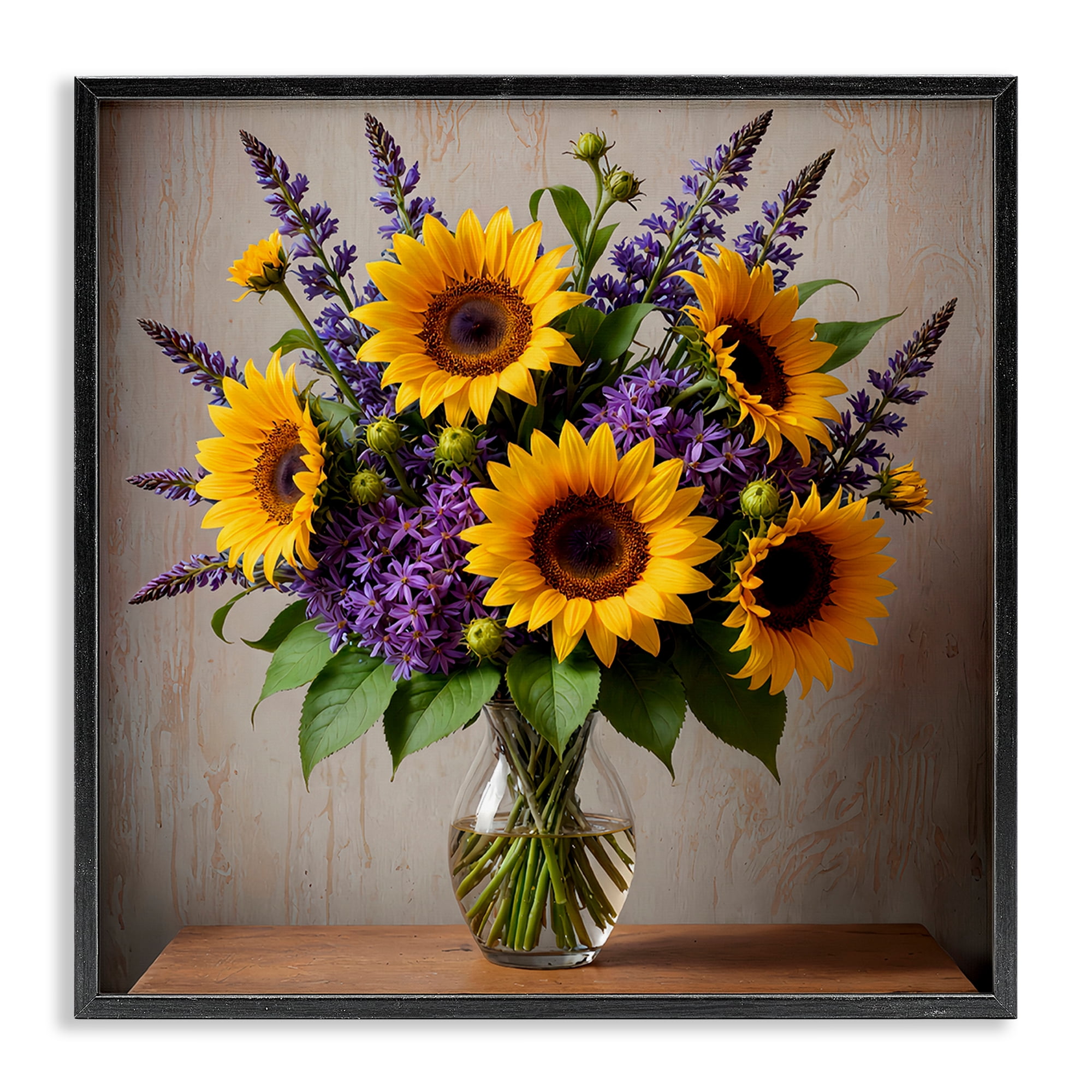 Stupell Industries Sunflower & Lavender Bouquet Plants & Flowers Painting Black Framed Art Print Wall Art, 24 x 24