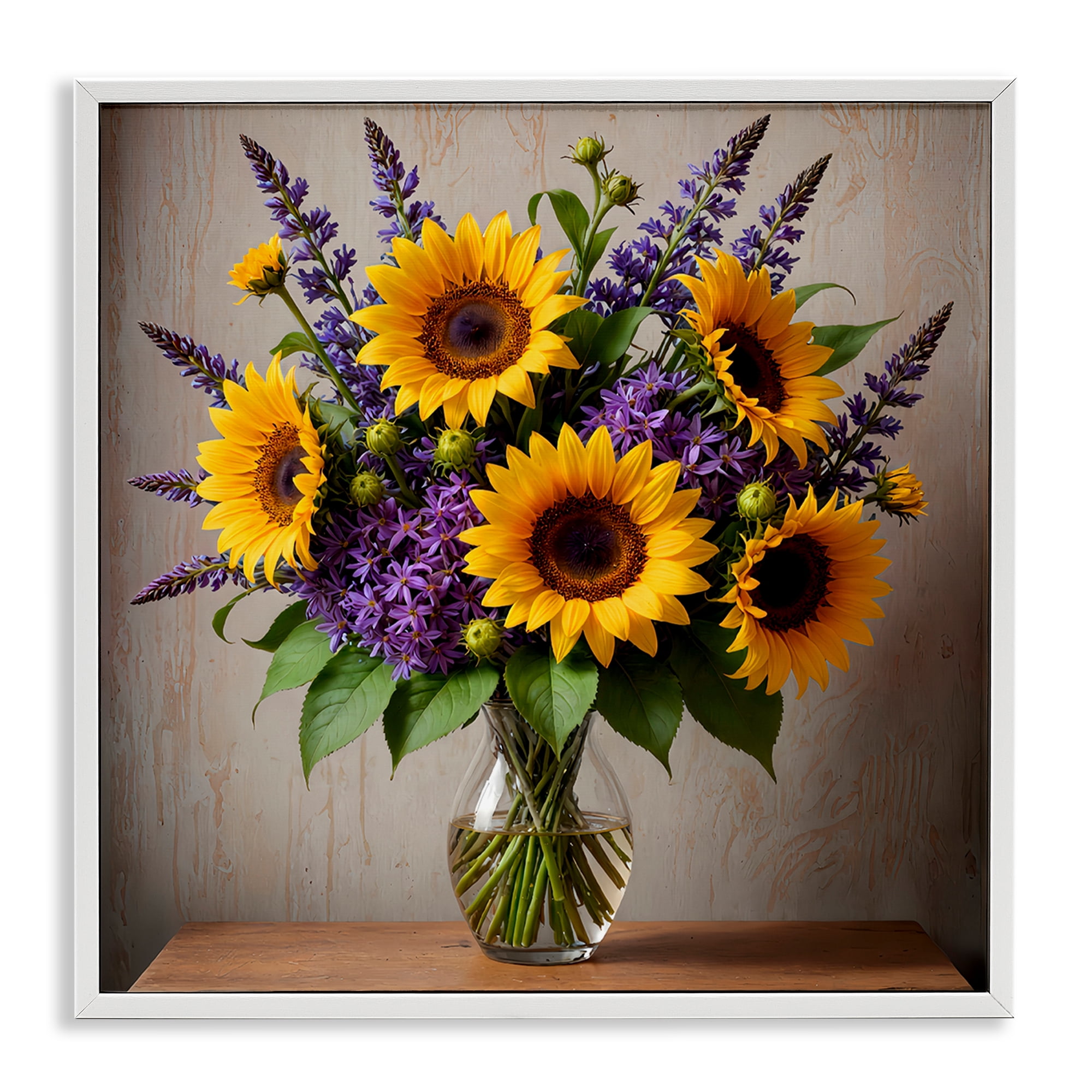 Stupell Industries Sunflower & Lavender Bouquet Plants & Flowers Painting White Framed Art Print Wall Art, 17 x 17