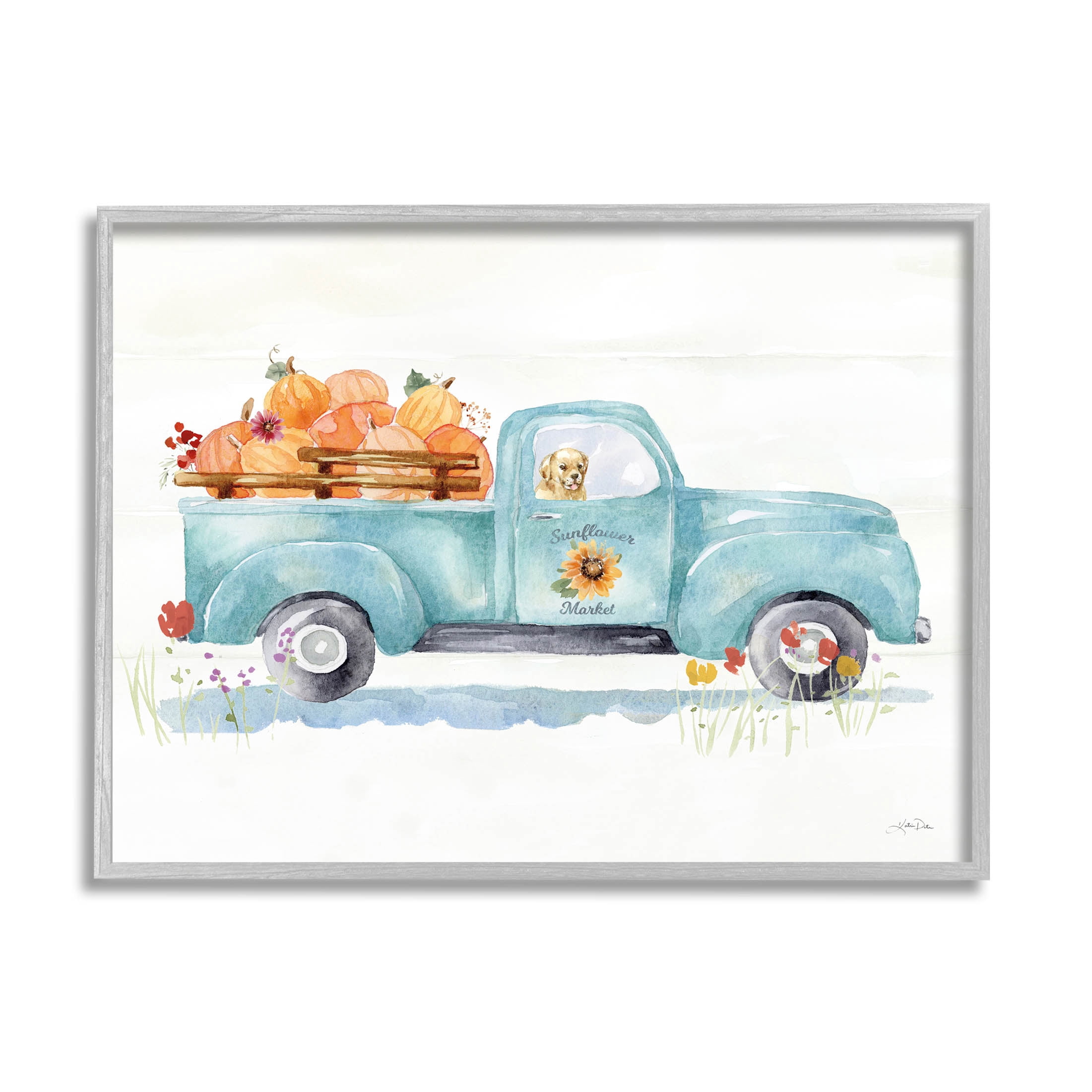 Stupell Industries Sunflower Market Pumpkin Truck Graphic Art Gray Framed Art Print Wall Art, Design by Katrina Pete