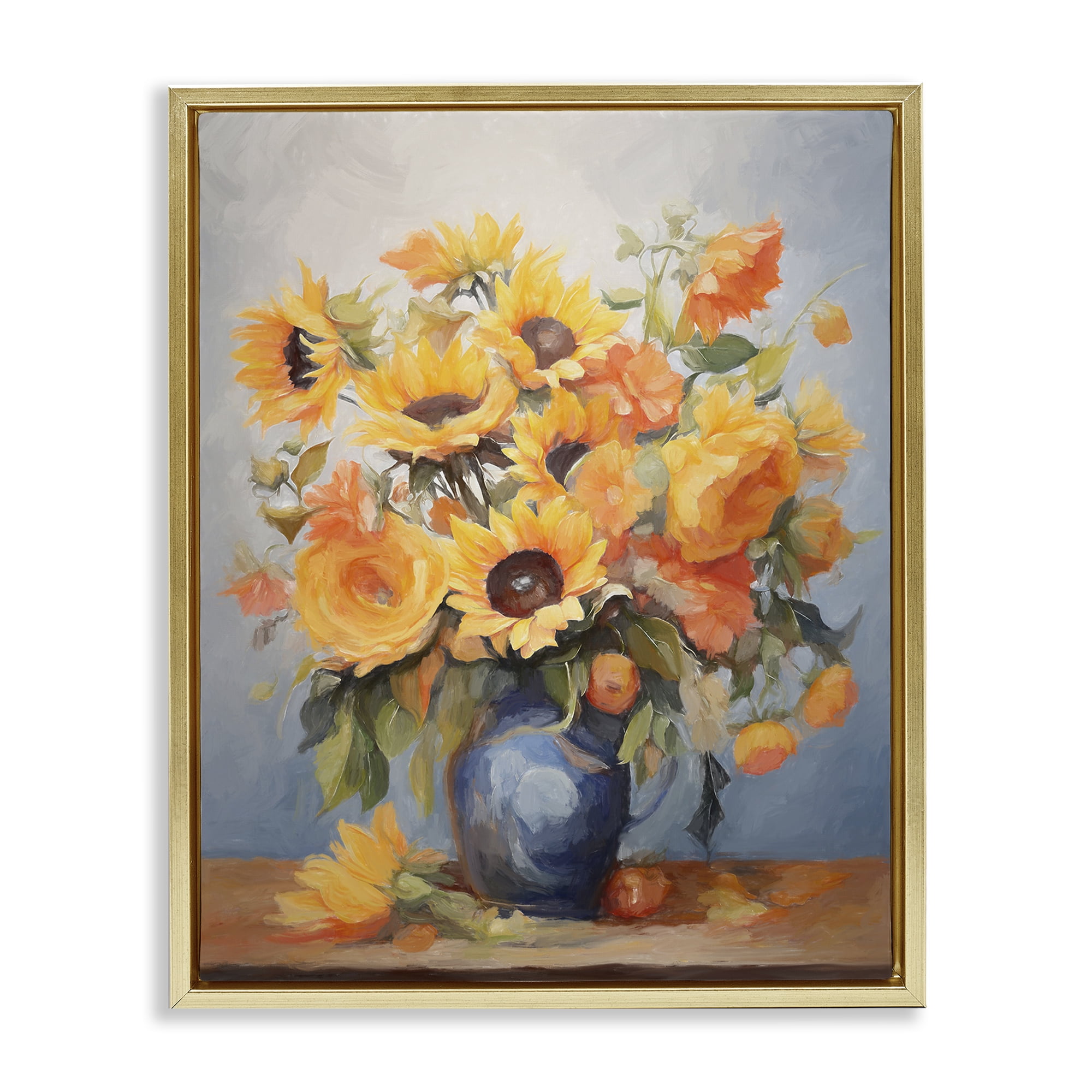 Stupell Industries Sunflower Medley Vase Botanical & Floral Painting Gold Floater Framed Art Print Wall Art, 17 x 21