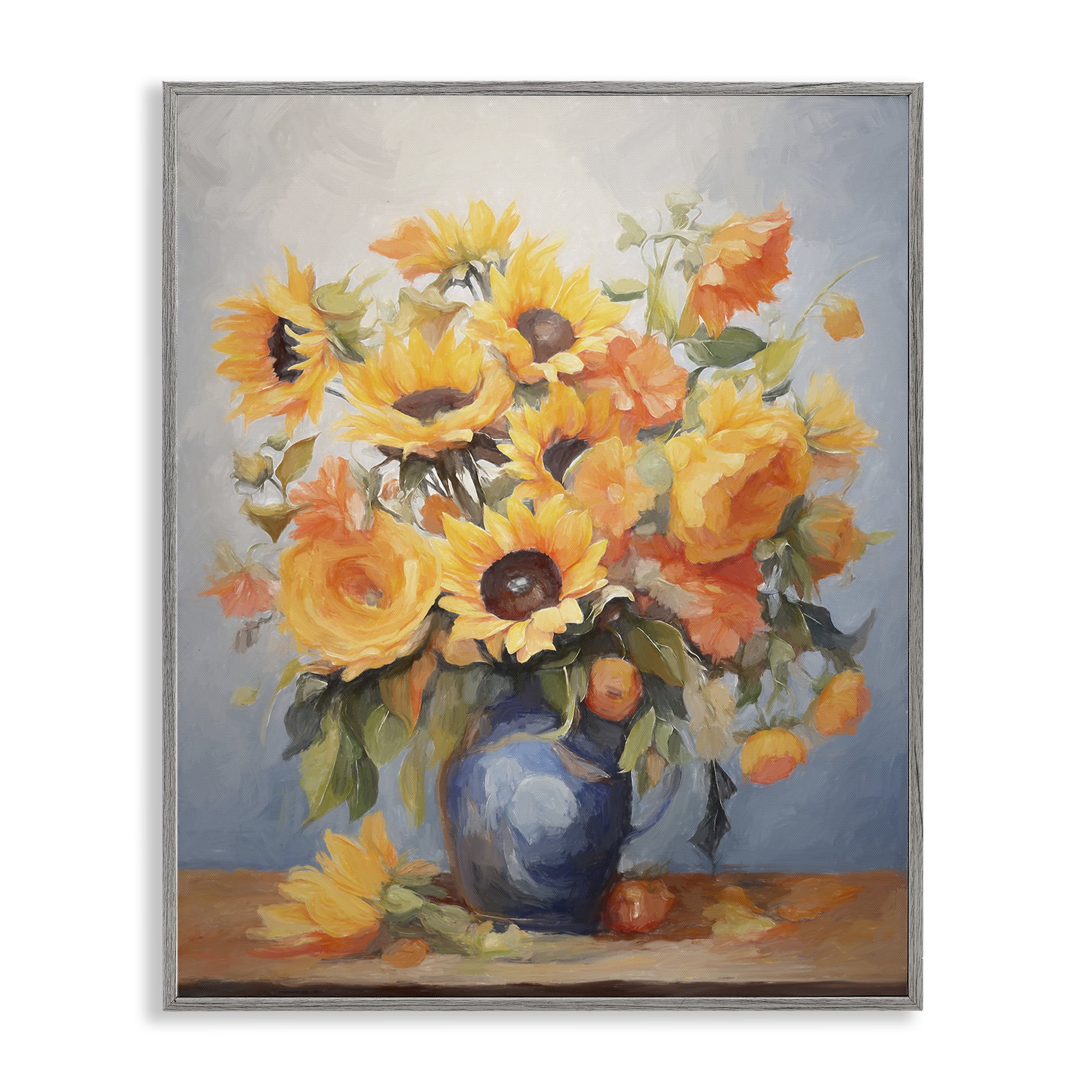 Stupell Industries Sunflower Medley Vase Botanical & Floral Painting Gray Framed Art Print Wall Art, 24 x 30