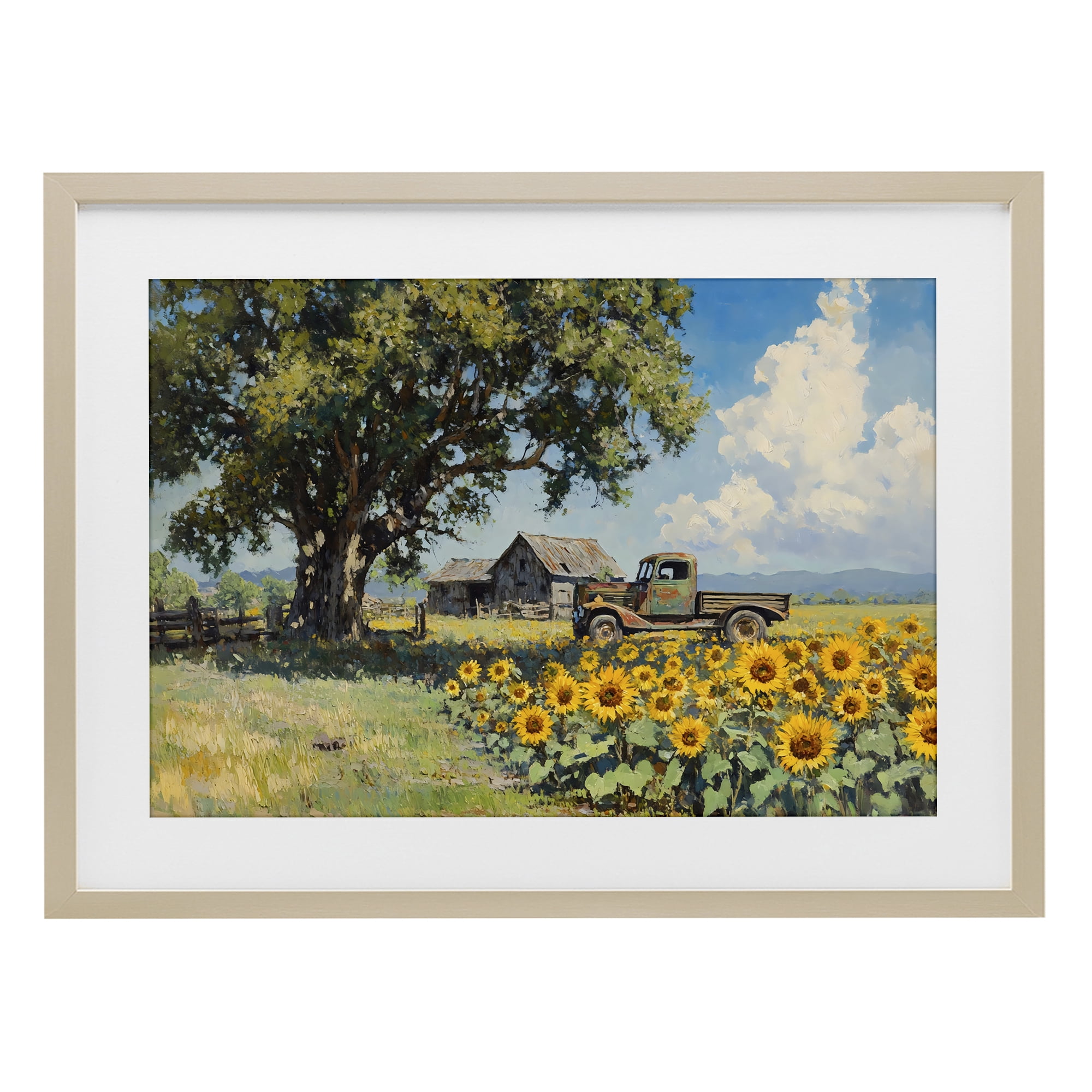 Stupell Industries Sunflower Pickup by Old Barn Birch Framed Print Under Glass, design by Franklyn Gregory