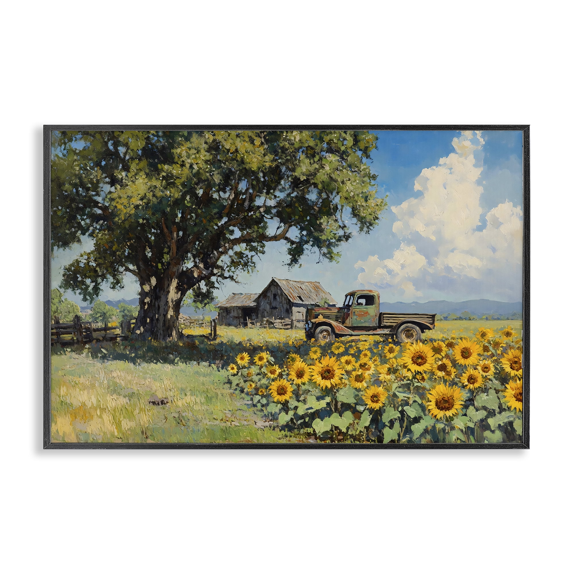 Stupell Industries Sunflower Pickup by Old Barn Black Framed Giclee Art, design by Franklyn Gregory