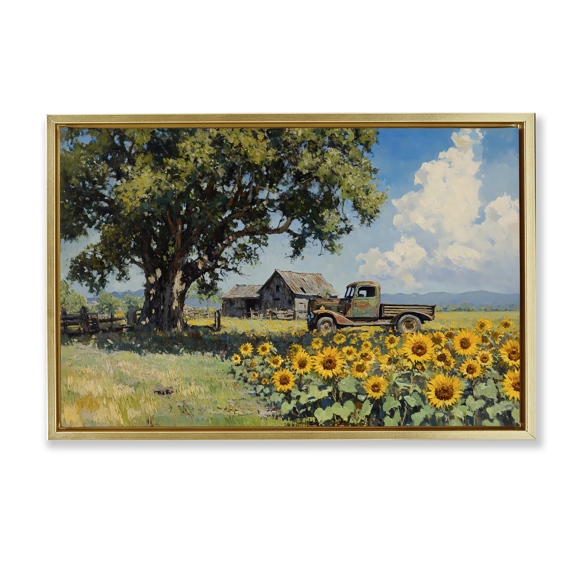 Stupell Industries Sunflower Pickup by Old Barn Gold Framed Floater Canvas Wall Art, design by Franklyn Gregory