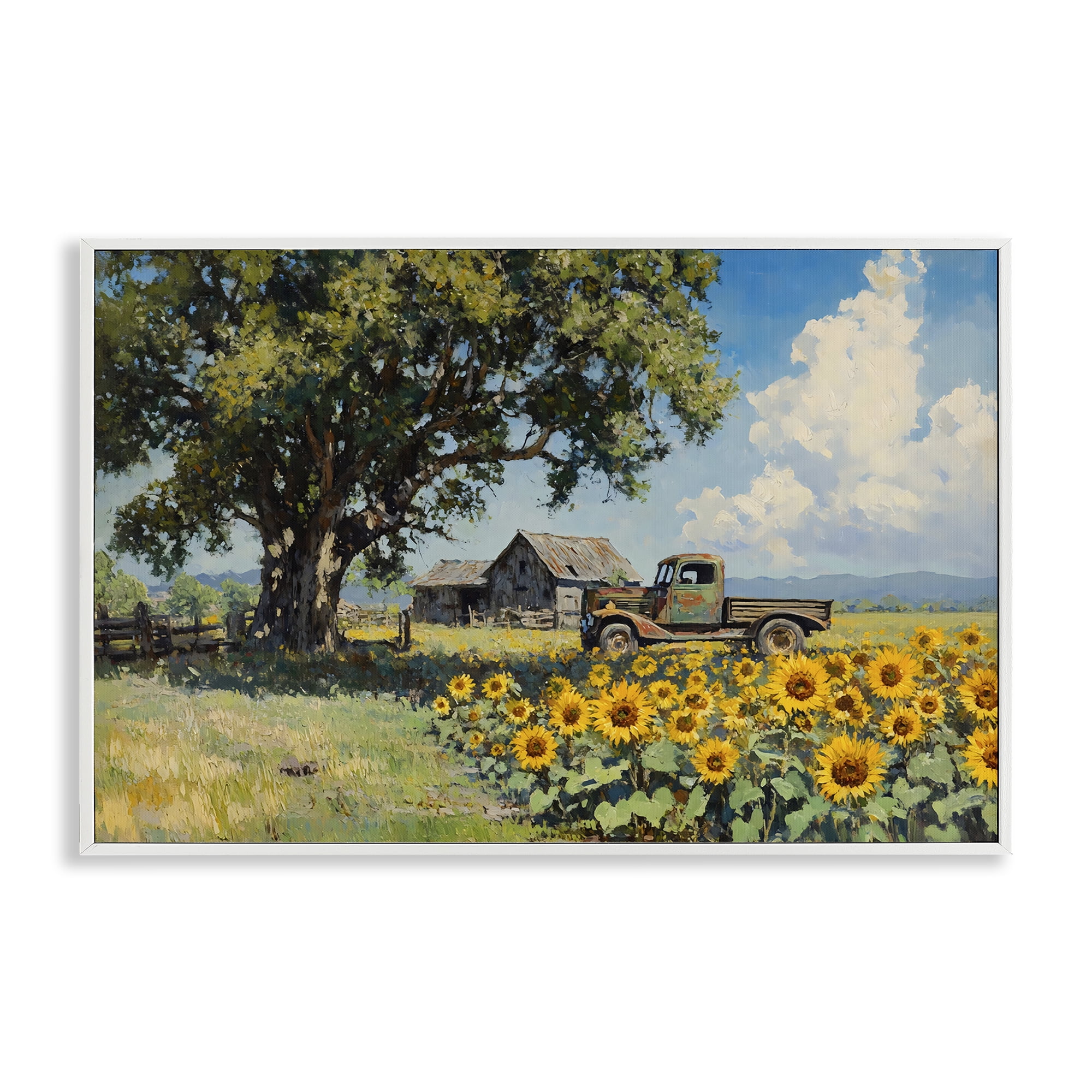 Stupell Industries Sunflower Pickup by Old Barn White Framed Giclee Art, design by Franklyn Gregory