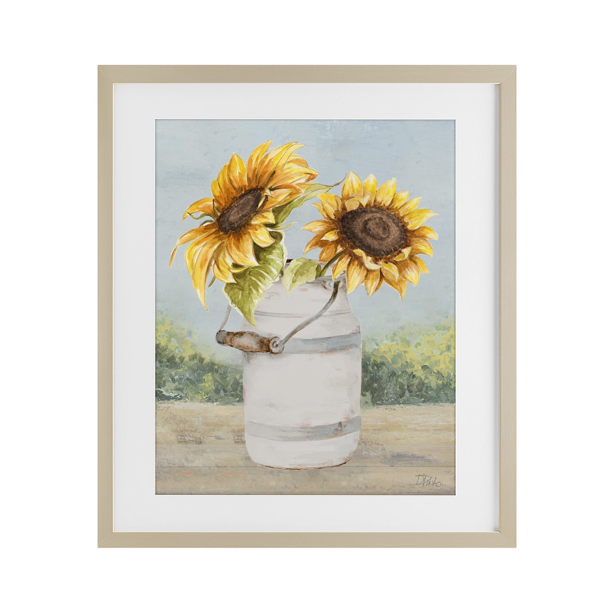 Stupell Industries Sunflower Pitcher in Country Birch Framed Print Under Glass, design by Patricia Pinto
