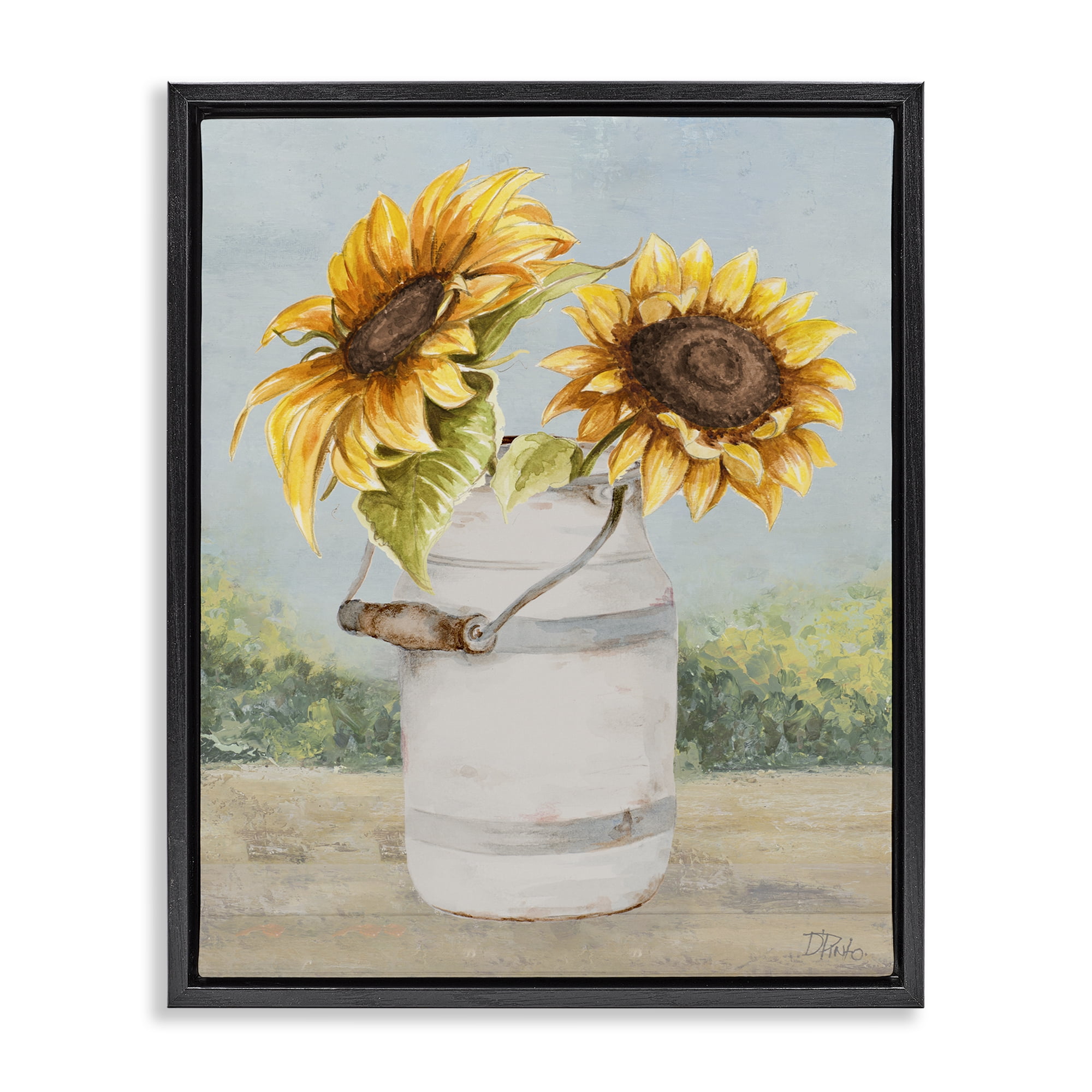 Stupell Industries Sunflower Pitcher in Country Black Framed Floater Canvas Wall Art, design by Patricia Pinto
