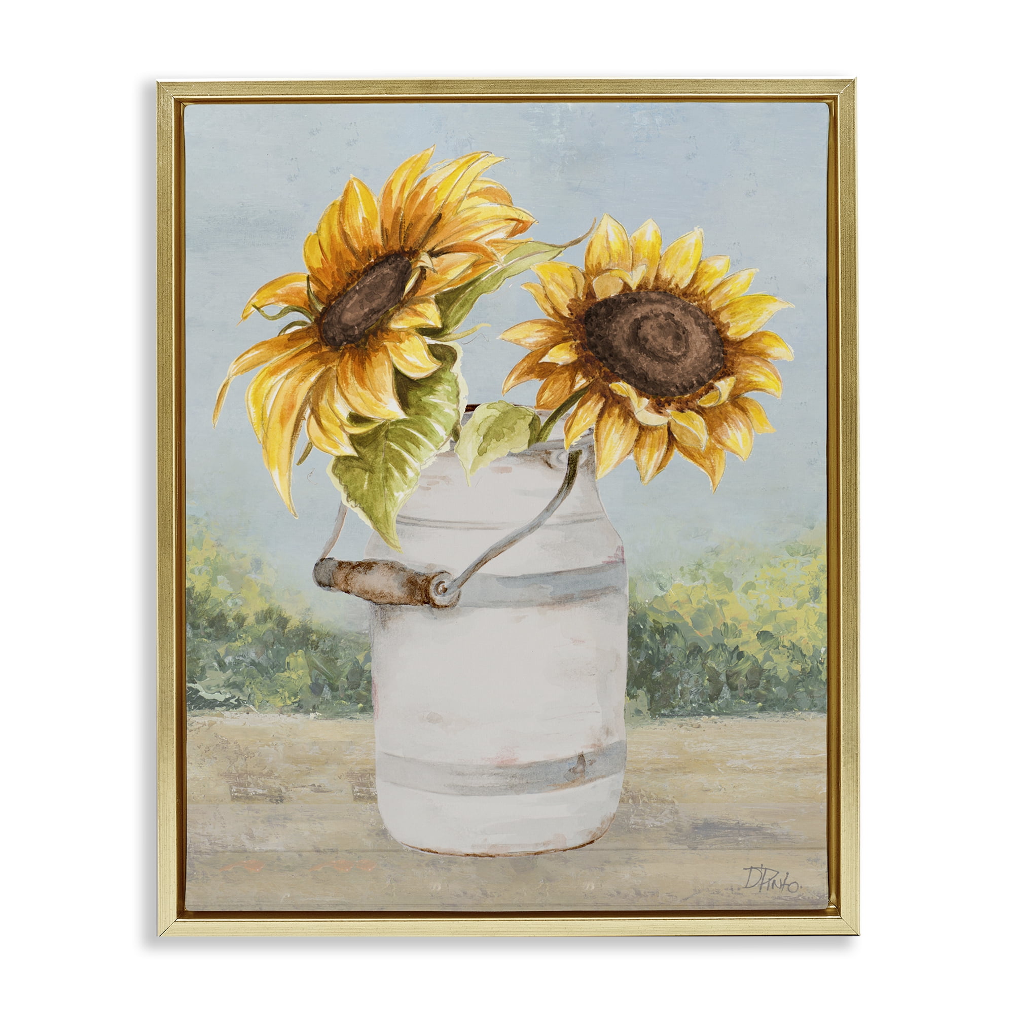 Stupell Industries Sunflower Pitcher in Country Gold Framed Floater Canvas Wall Art, design by Patricia Pinto