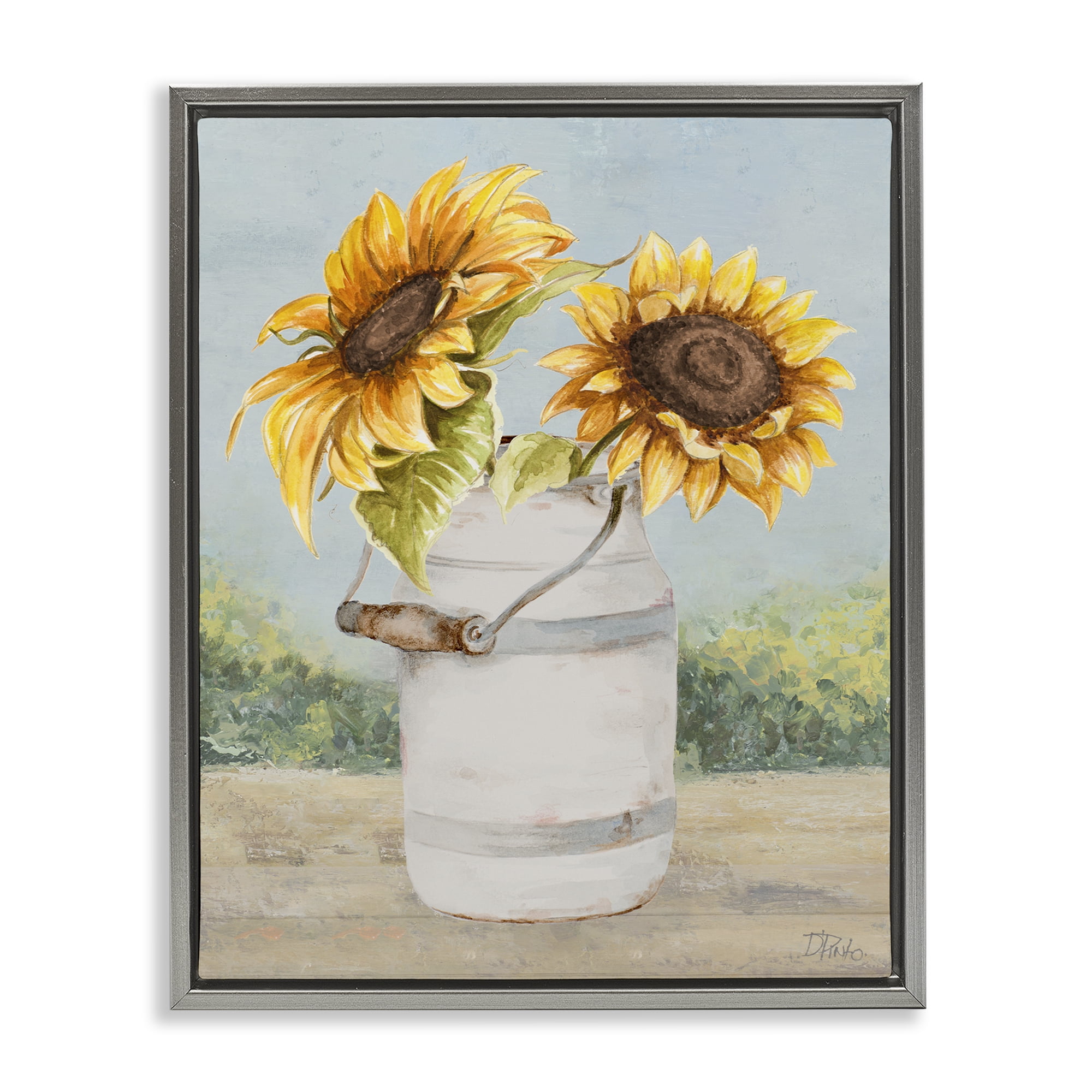 Stupell Industries Sunflower Pitcher in Country Gray Framed Floater Canvas Wall Art, design by Patricia Pinto