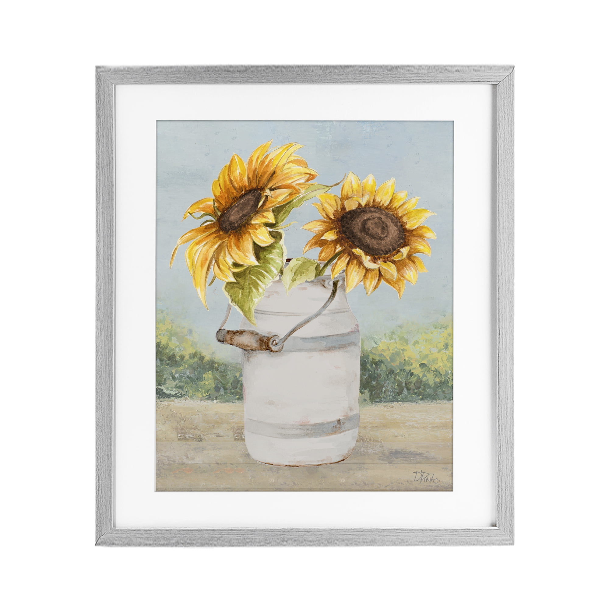 Stupell Industries Sunflower Pitcher in Country Gray Framed Print Under Glass, design by Patricia Pinto