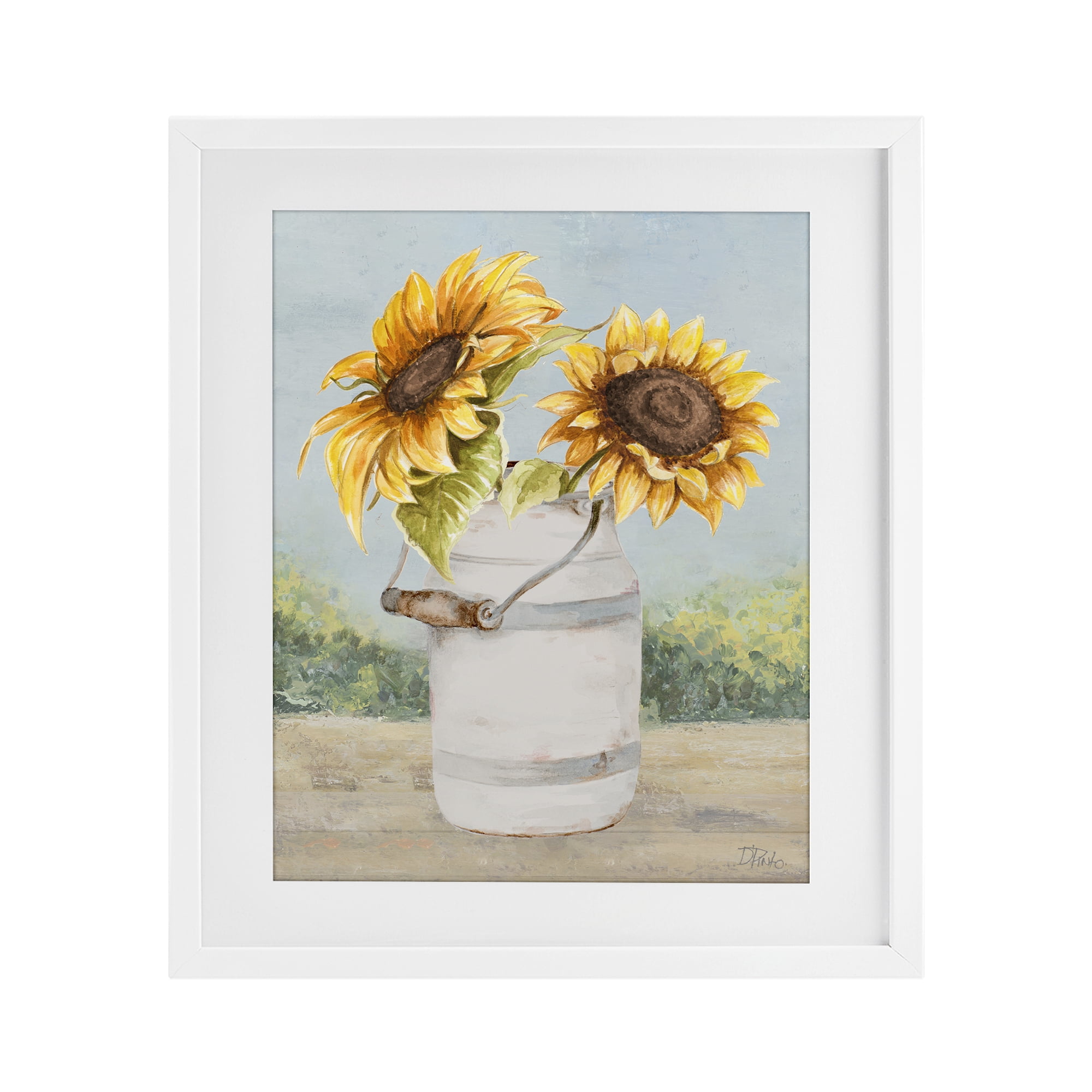 Stupell Industries Sunflower Pitcher in Country White Framed Print Under Glass, design by Patricia Pinto