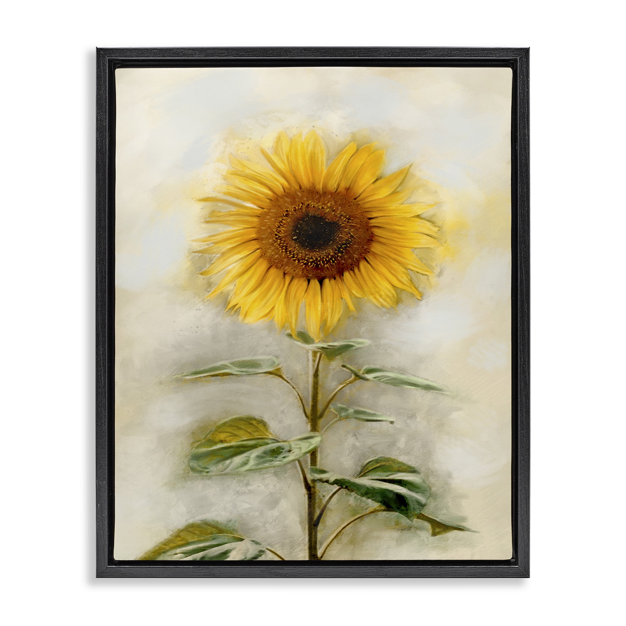 Stupell Industries Sunflower Summer Bloom Botanical & Floral Painting Black Floater Framed Canvas Art Print Wall Art, 25 x 31