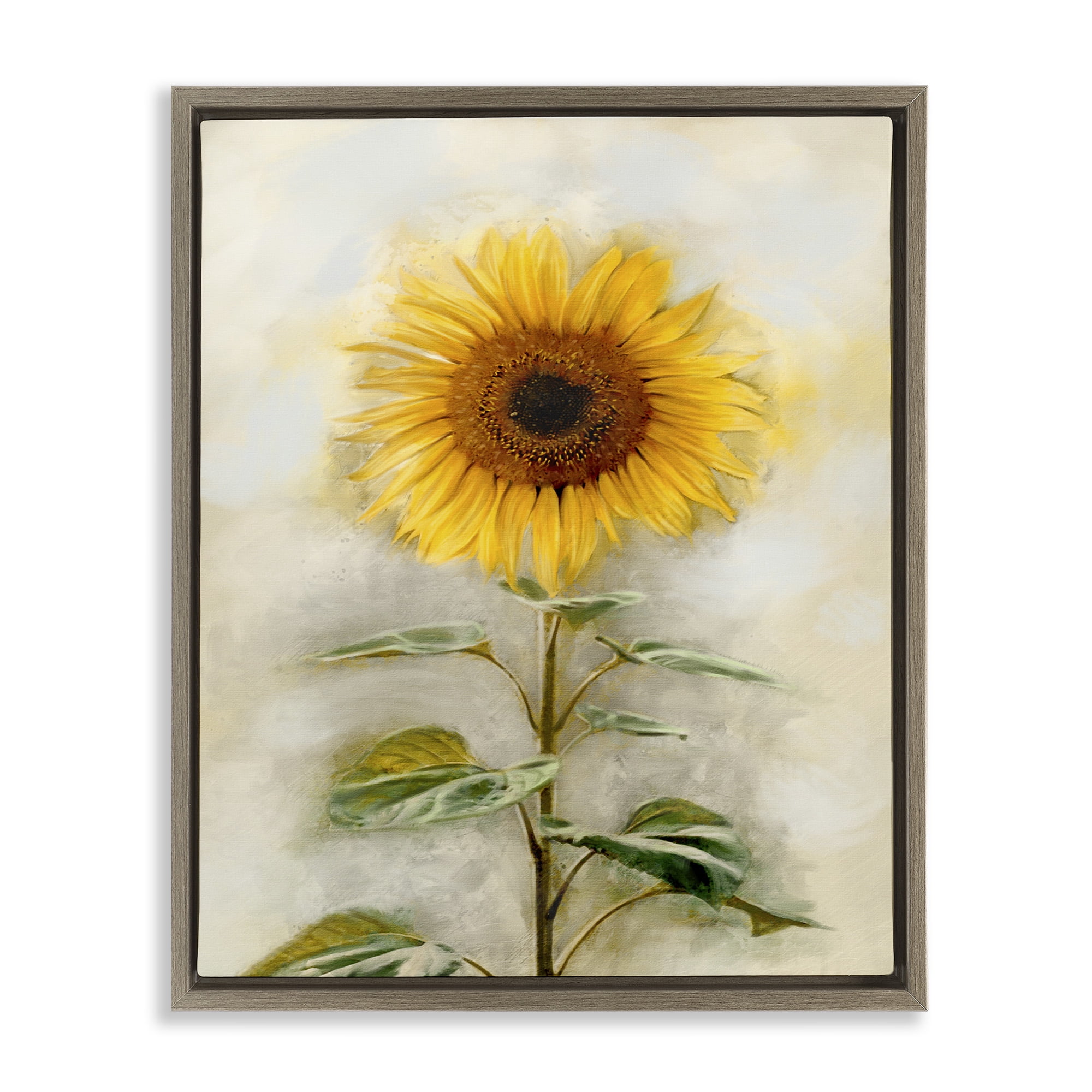 Stupell Industries Sunflower Summer Bloom Botanical & Floral Painting Brown Floater Framed Canvas Art Print Wall Art, 17 x 21