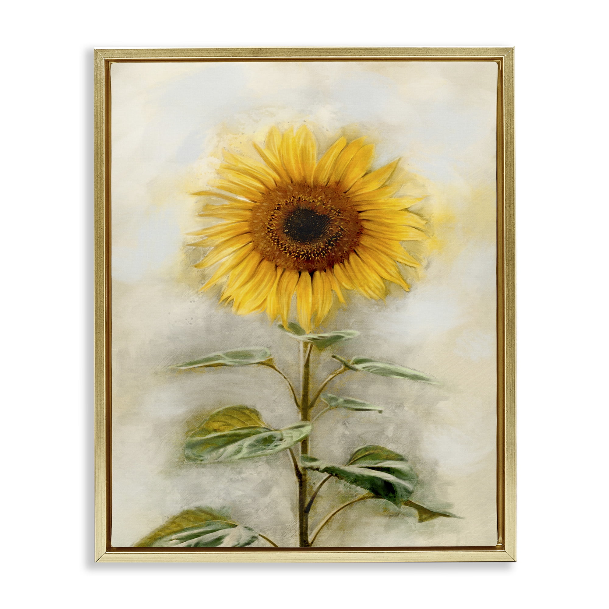 Stupell Industries Sunflower Summer Bloom Botanical & Floral Painting Gold Floater Framed Canvas Art Print Wall Art, 17 x 21