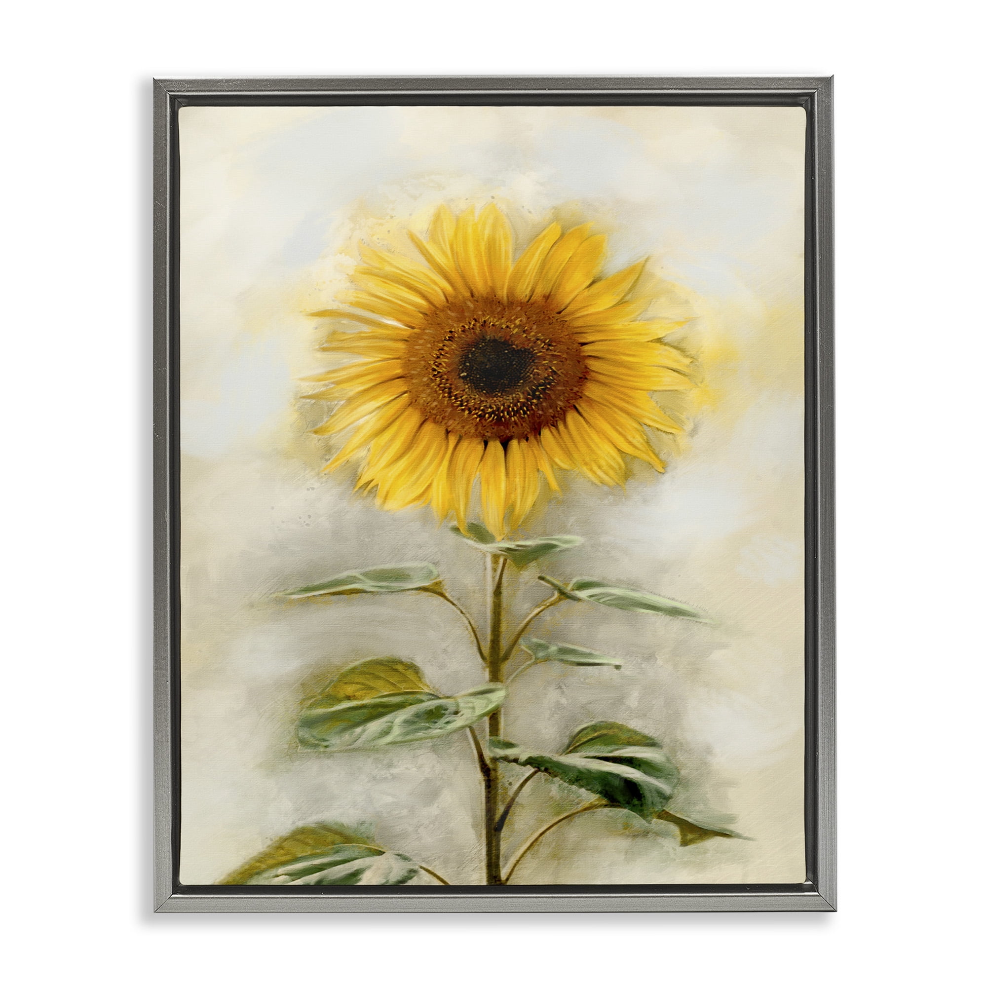 Stupell Industries Sunflower Summer Bloom Botanical & Floral Painting Gray Floater Framed Canvas Art Print Wall Art, 25 x 31