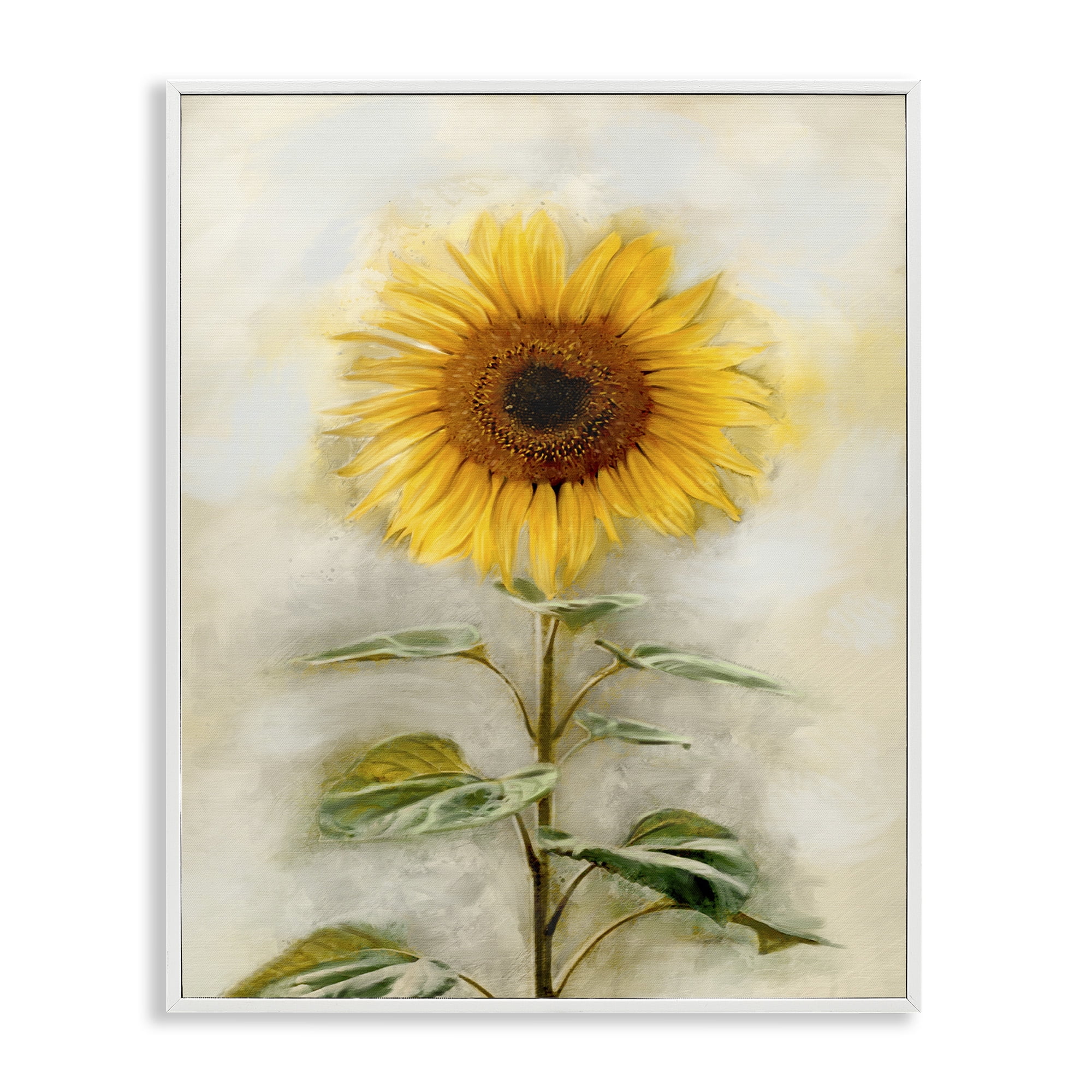 Stupell Industries Sunflower Summer Bloom Botanical & Floral Painting White Framed Art Print Wall Art, 16 x 20