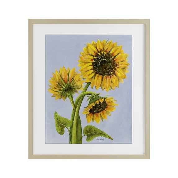 Stupell Industries Sunflower Trio Against Blue Birch Framed Print Under Glass, design by Patti Bishop