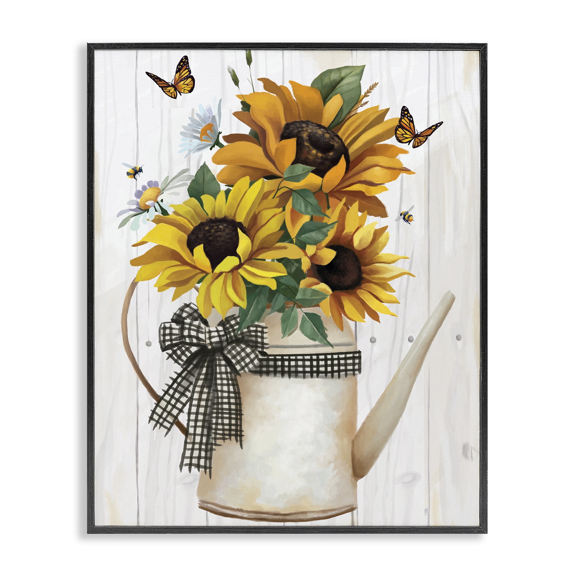 Stupell Industries Sunflower Trio in Watering Can Black Framed Giclee Art, design by Lucca Sheppard